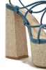Brunch Al Fresco Lace Up Platform Block High Heels - Denim sold by Miss Lola