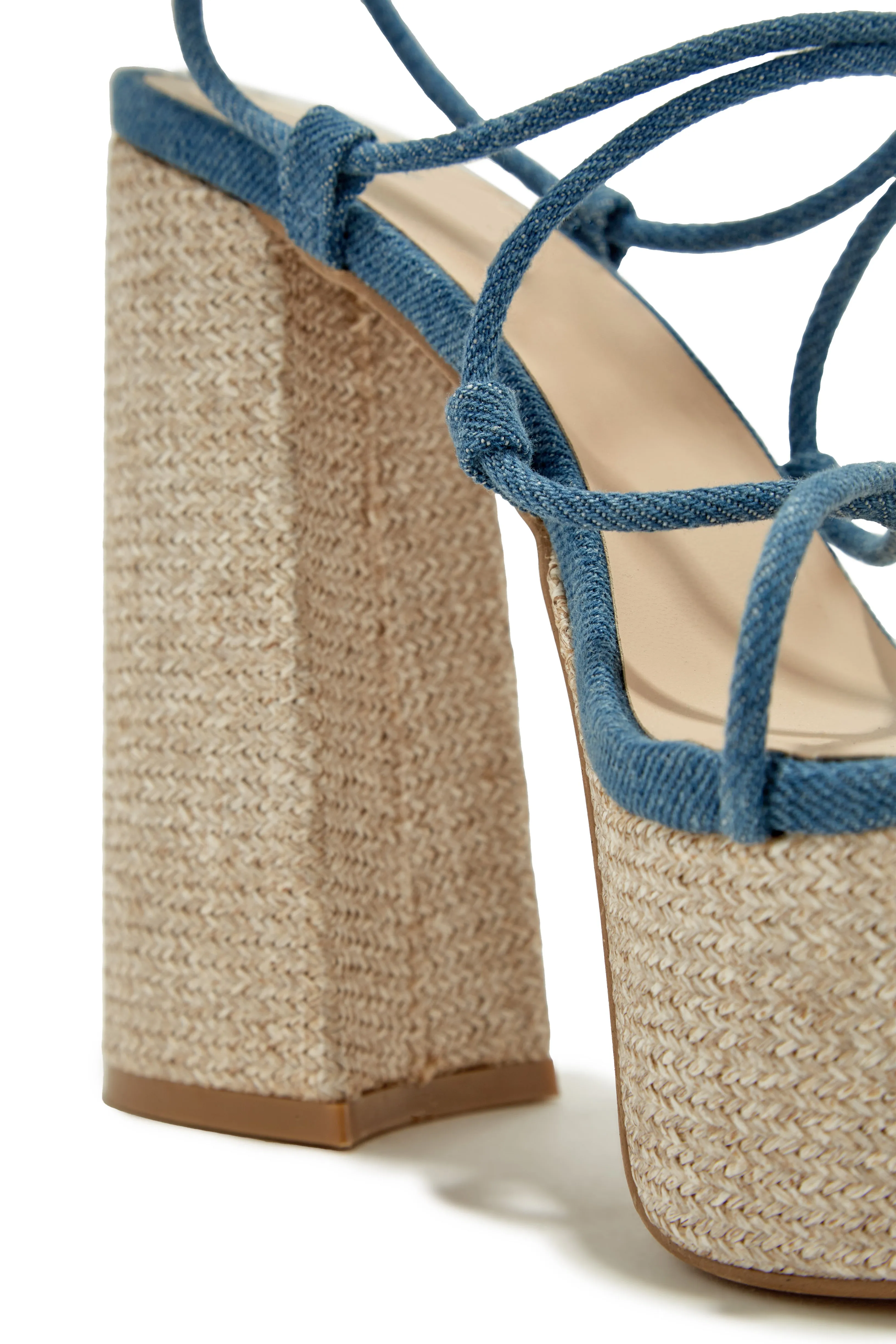 Brunch Al Fresco Lace Up Platform Block High Heels - Denim sold by Miss Lola product image thumbnail 4