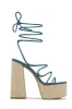 Brunch Al Fresco Lace Up Platform Block High Heels - Denim sold by Miss Lola