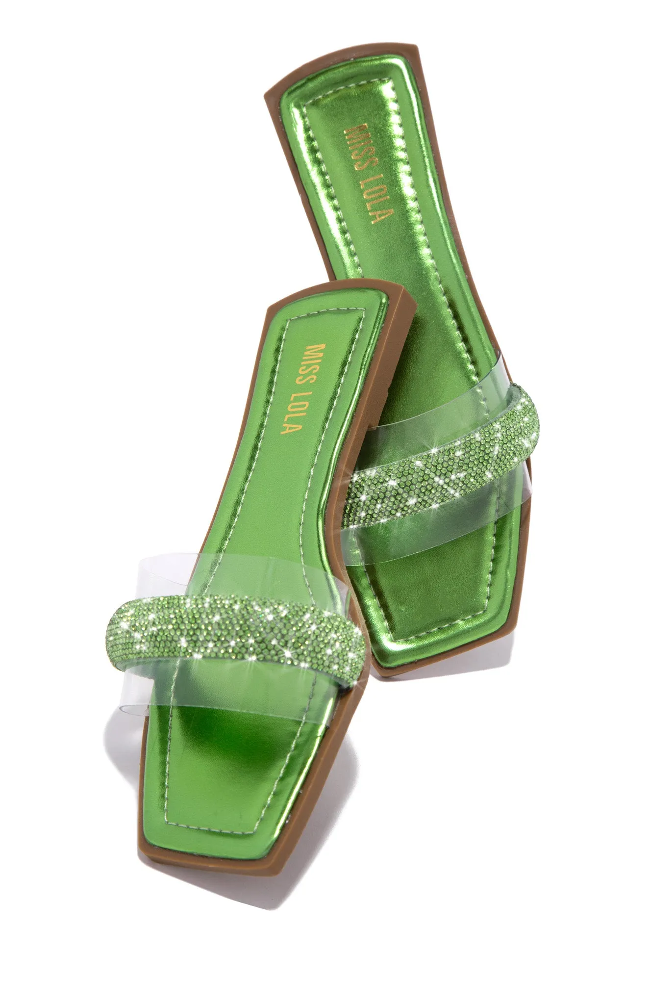 Alora Embellished Slip On Sandals - Green sold by Miss Lola product image thumbnail 3