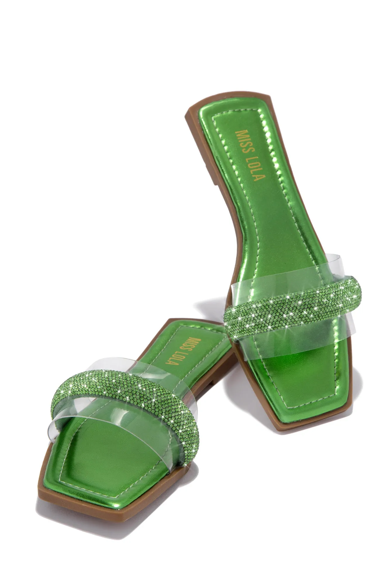 Alora Embellished Slip On Sandals - Green sold by Miss Lola