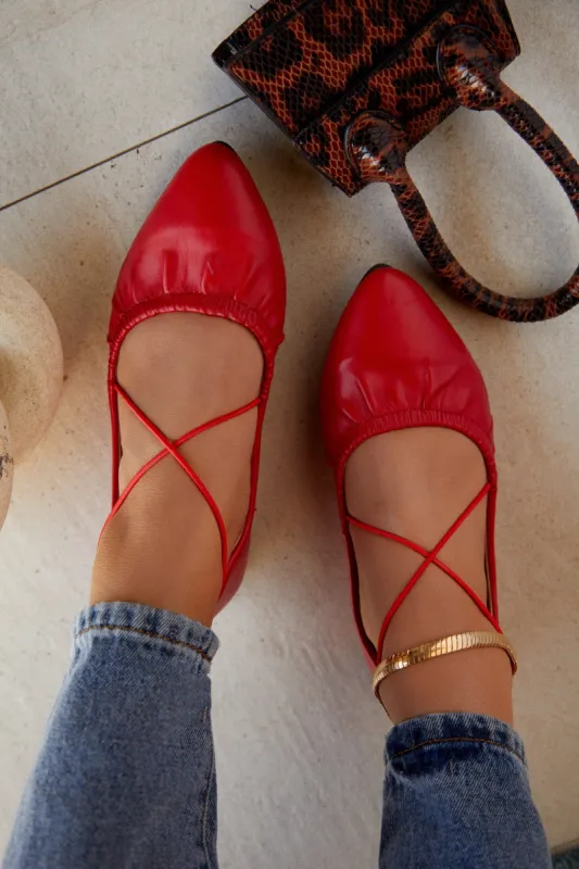 Kristine Criss Cross Flats - Red sold by Miss Lola