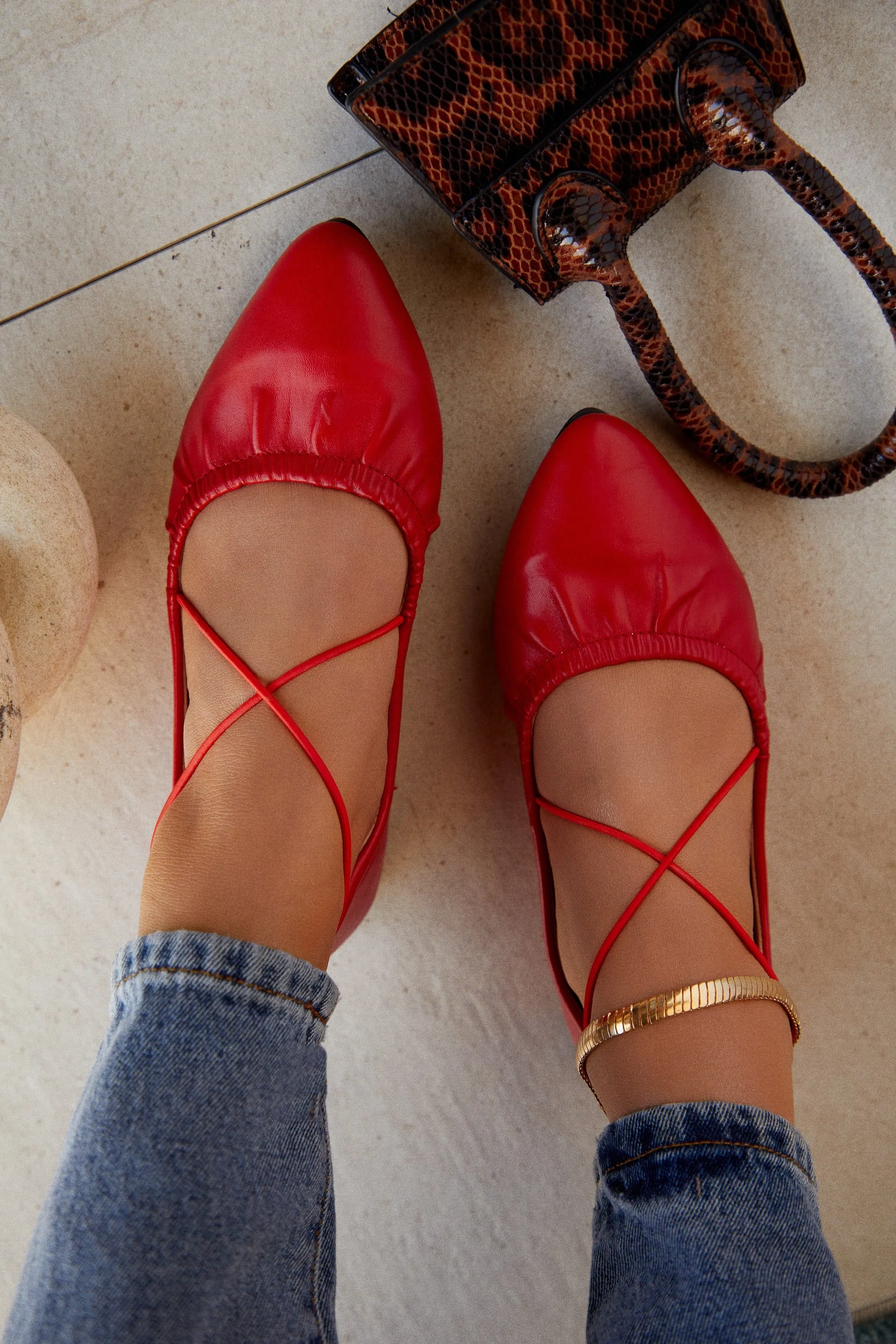 Kristine Criss Cross Flats - Red sold by Miss Lola