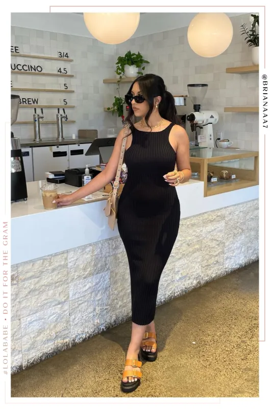 Veronica Open Back Ribbed Dress - Black sold by Miss Lola