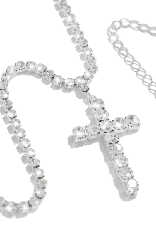 All Faith Embellished Cross Necklace - Silver sold by Miss Lola