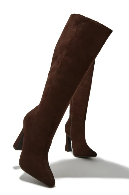 Stella Knee High Heel Boots - Brown sold by Miss Lola
