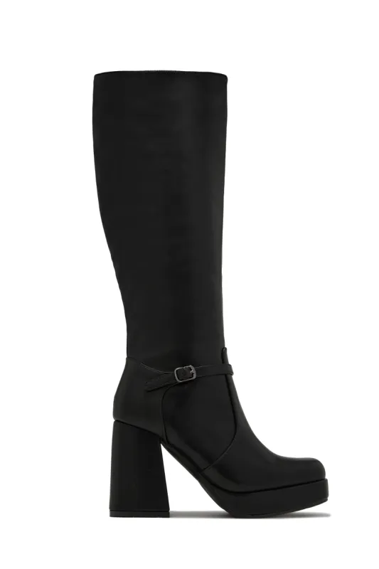 Hazelle Platform Block Heel Boots - Black sold by Miss Lola