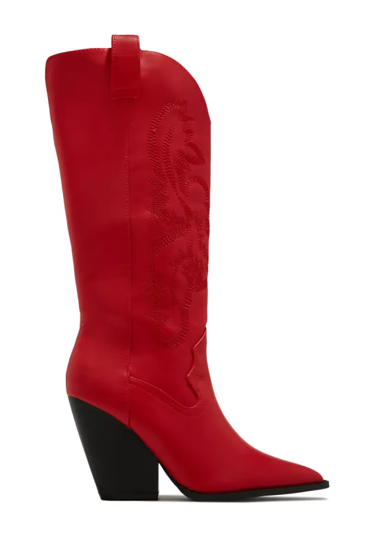 Jamille Block Heel Cowgirl Boots - Red sold by Miss Lola