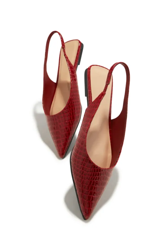 Mila Pointed Toe Flats - Cherry Croc sold by Miss Lola