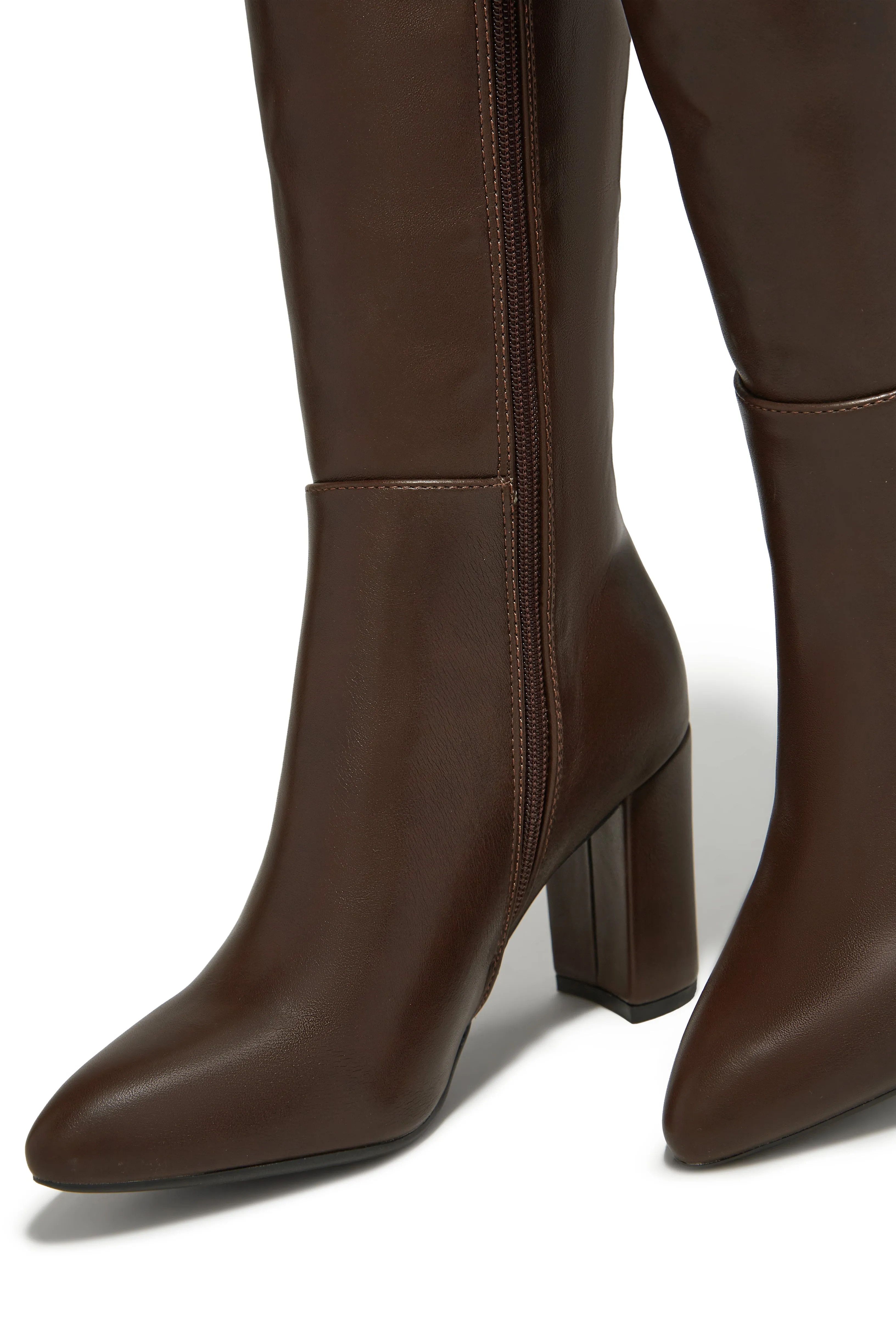 Fine Time Block Heel Knee High Boots - Brown sold by Miss Lola product image thumbnail 3