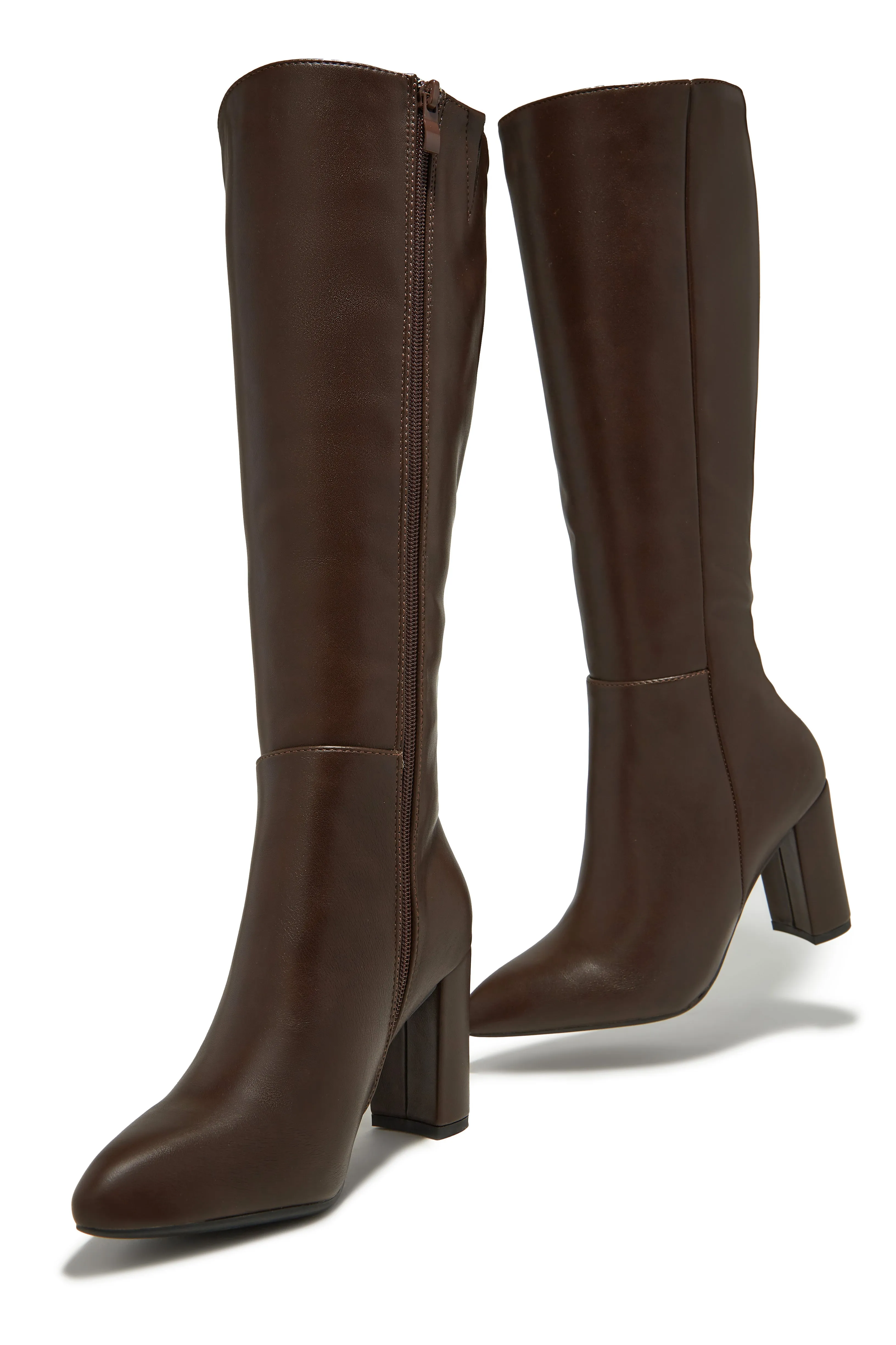 Fine Time Block Heel Knee High Boots - Brown sold by Miss Lola product image thumbnail 2