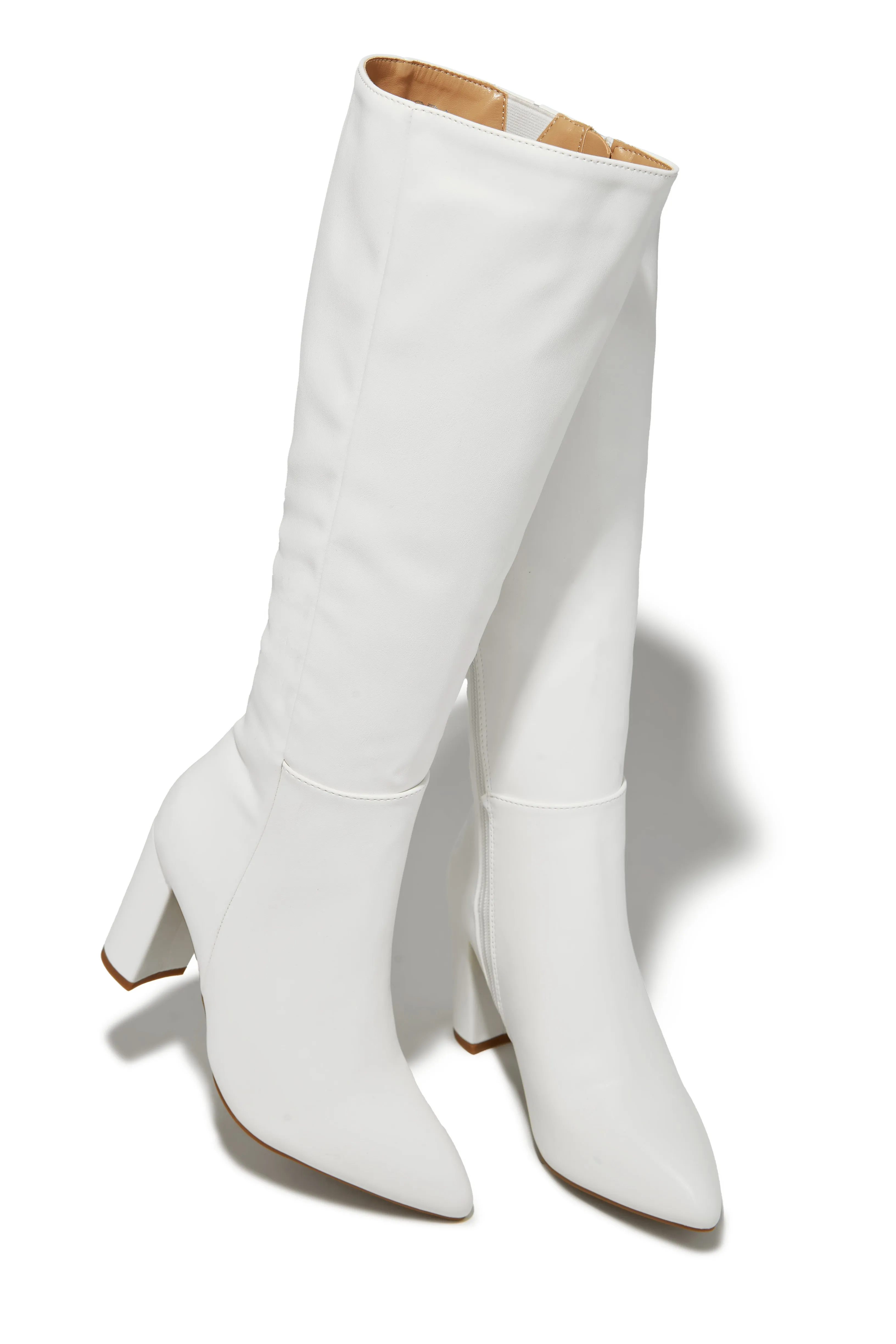 Fine Time Block Heel Knee High Boots - White sold by Miss Lola product image thumbnail 2