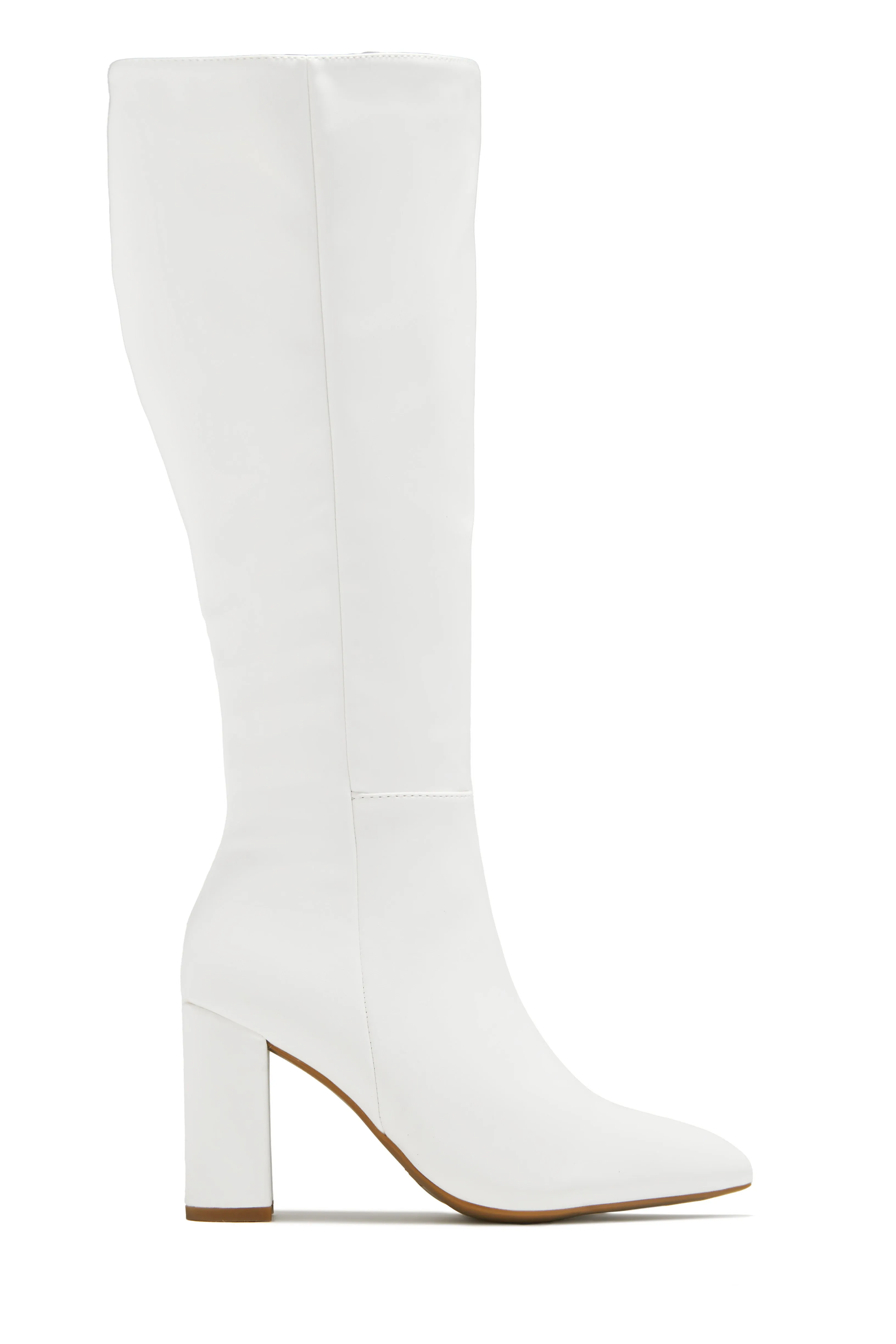 Fine Time Block Heel Knee High Boots - White sold by Miss Lola