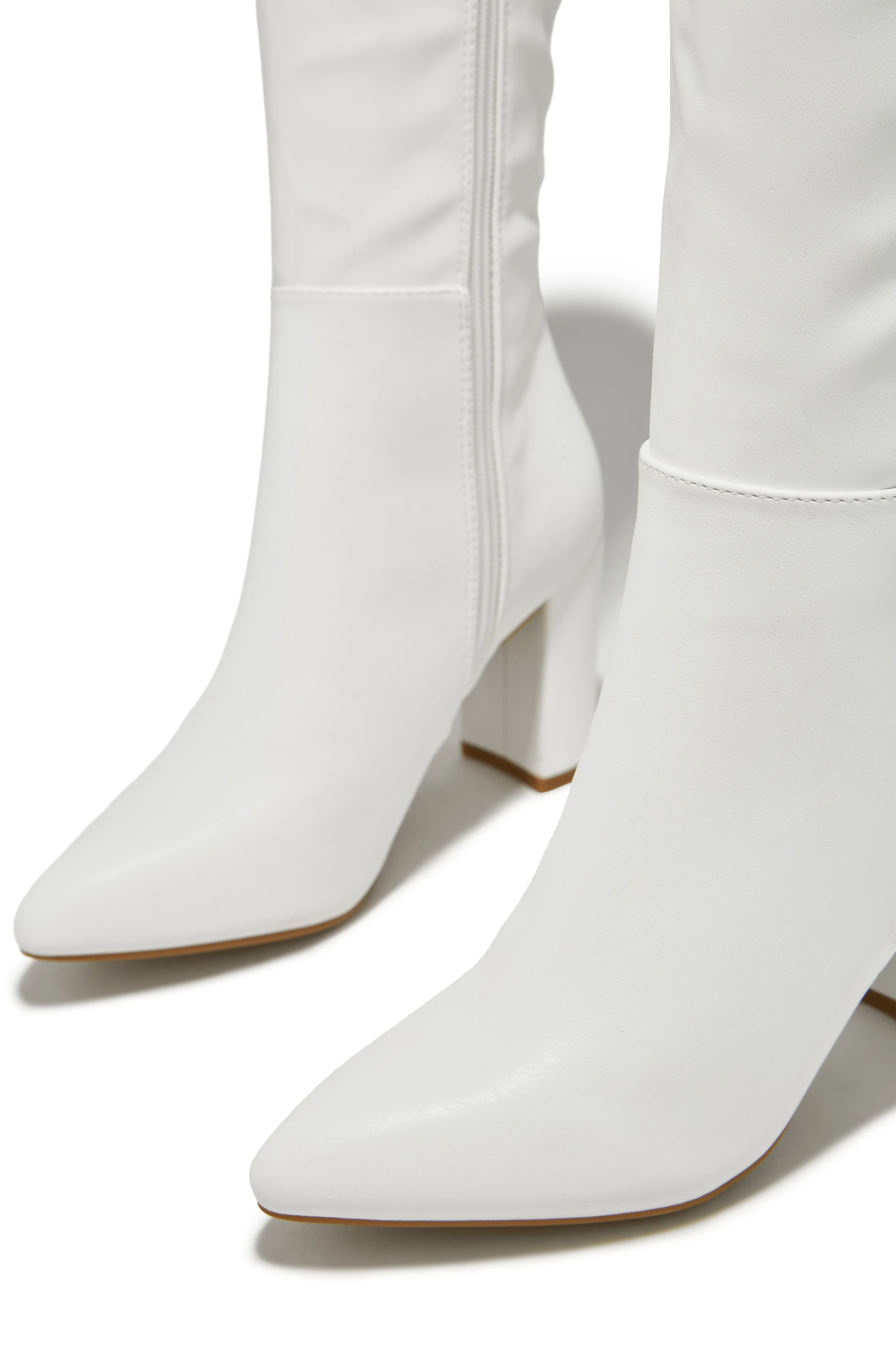 Fine Time Block Heel Knee High Boots - White sold by Miss Lola product image thumbnail 3