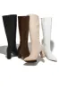 Fine Time Block Heel Knee High Boots - White sold by Miss Lola
