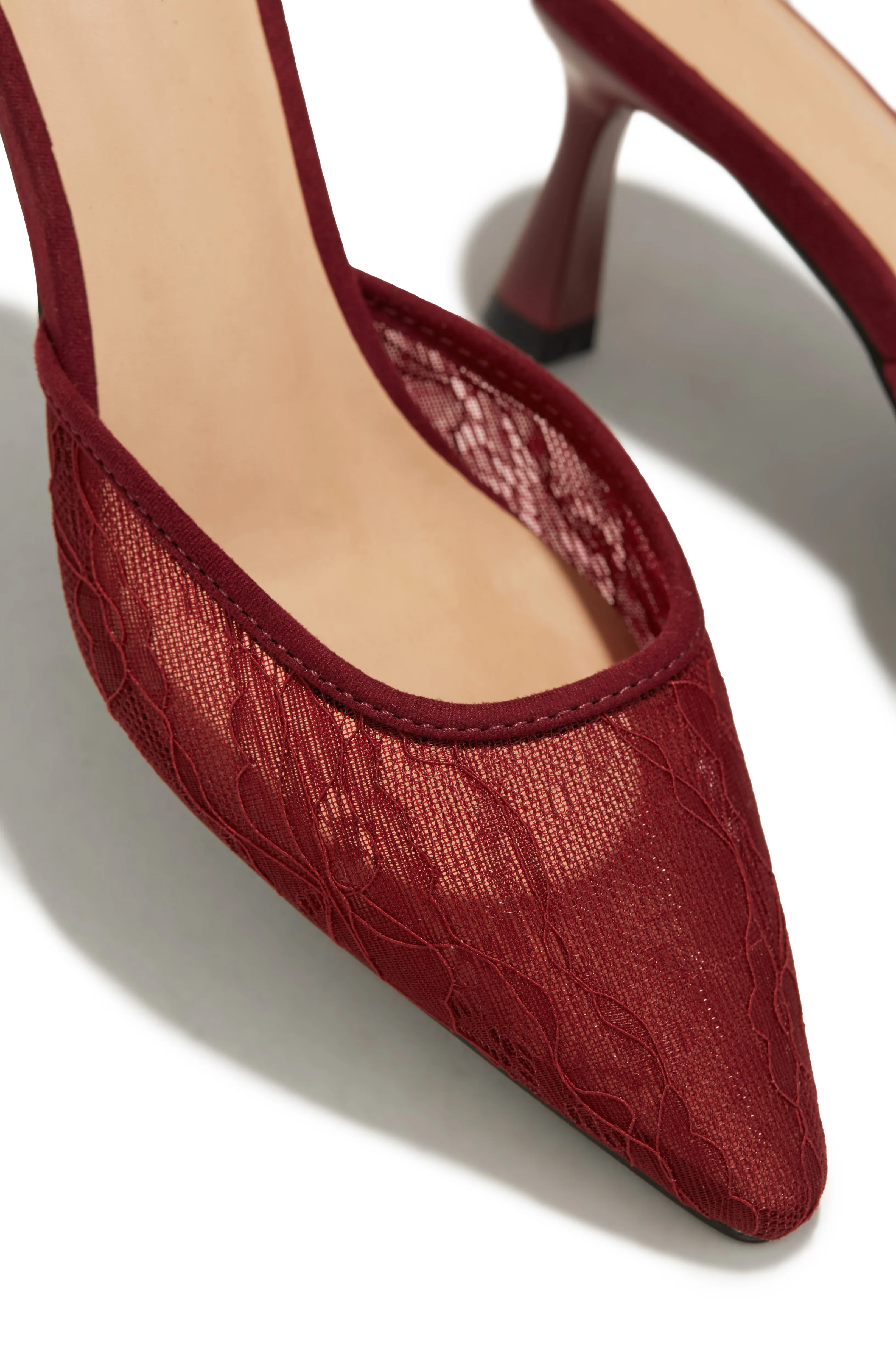 Madelyn Pointed Toe Mid Heel Mules - Cherry sold by Miss Lola product image thumbnail 2
