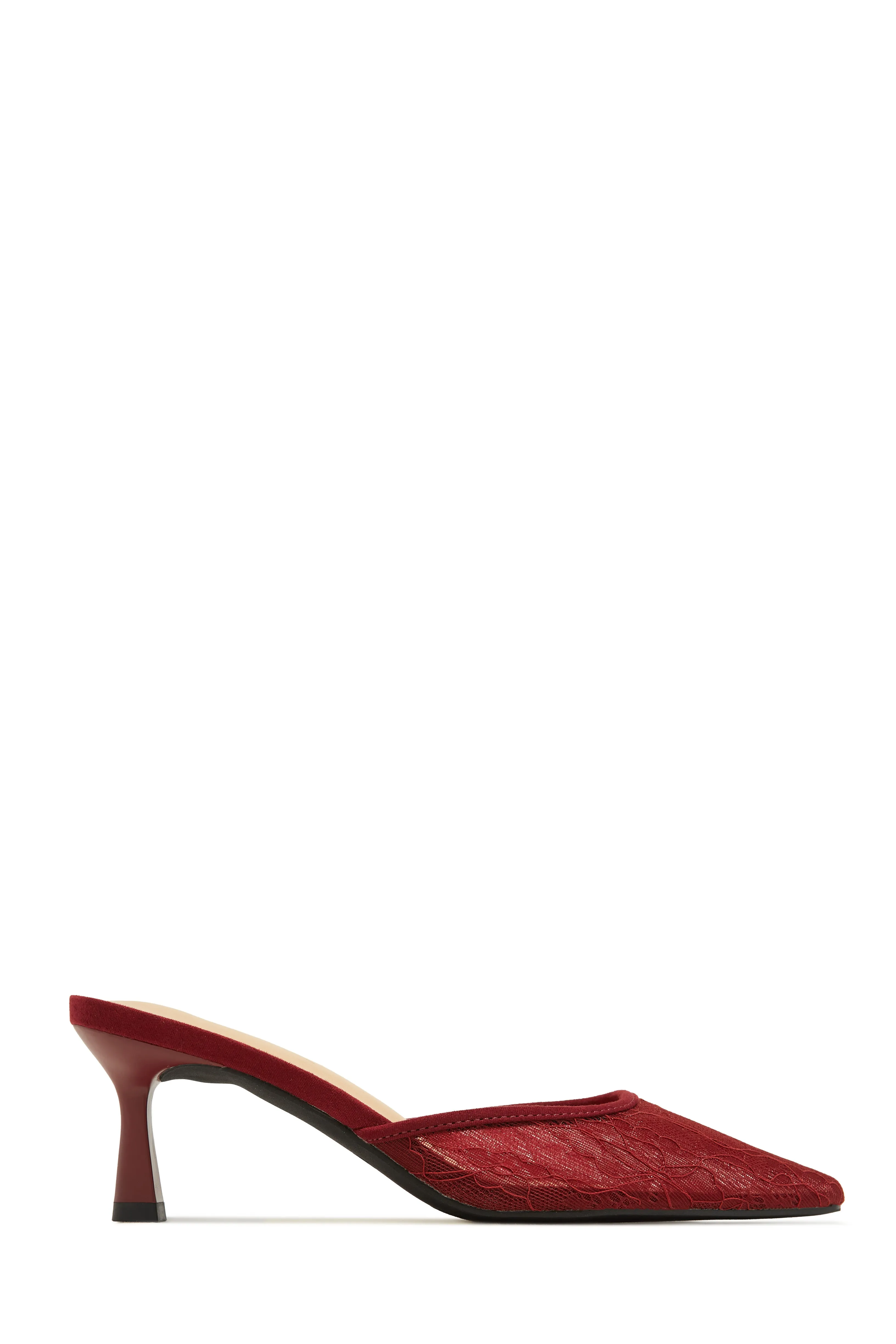 Madelyn Pointed Toe Mid Heel Mules - Cherry sold by Miss Lola product image thumbnail 4