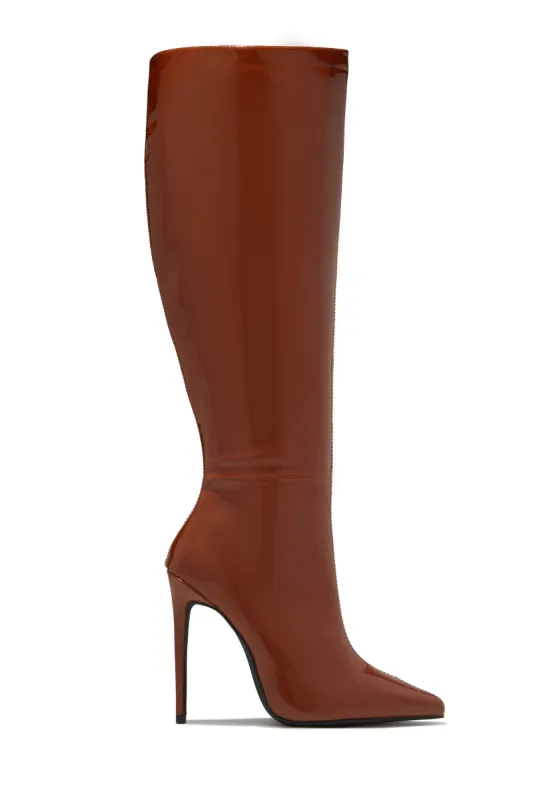 Genesis Knee High Heel Boots - Tan sold by Miss Lola