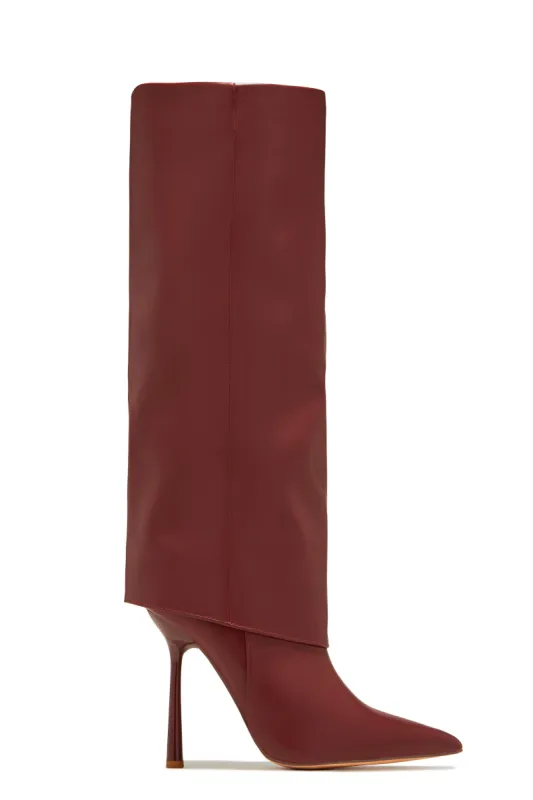 Kourt Knee High Heel Boots - Burgundy sold by Miss Lola