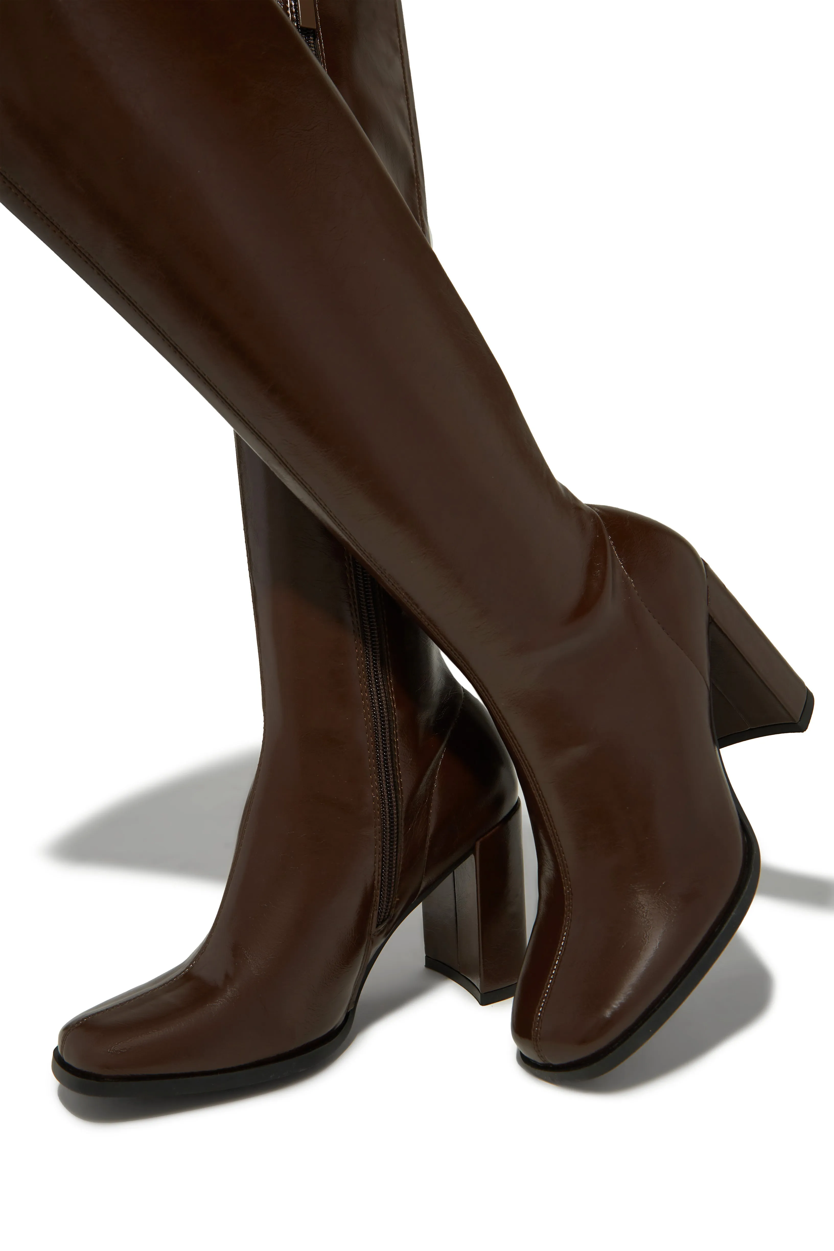 Rylee Block Heel Knee High Boots - Brown sold by Miss Lola product image thumbnail 3