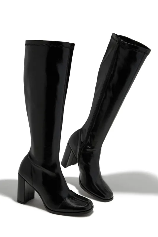 Rylee Block Heel Knee High Boots - Black sold by Miss Lola
