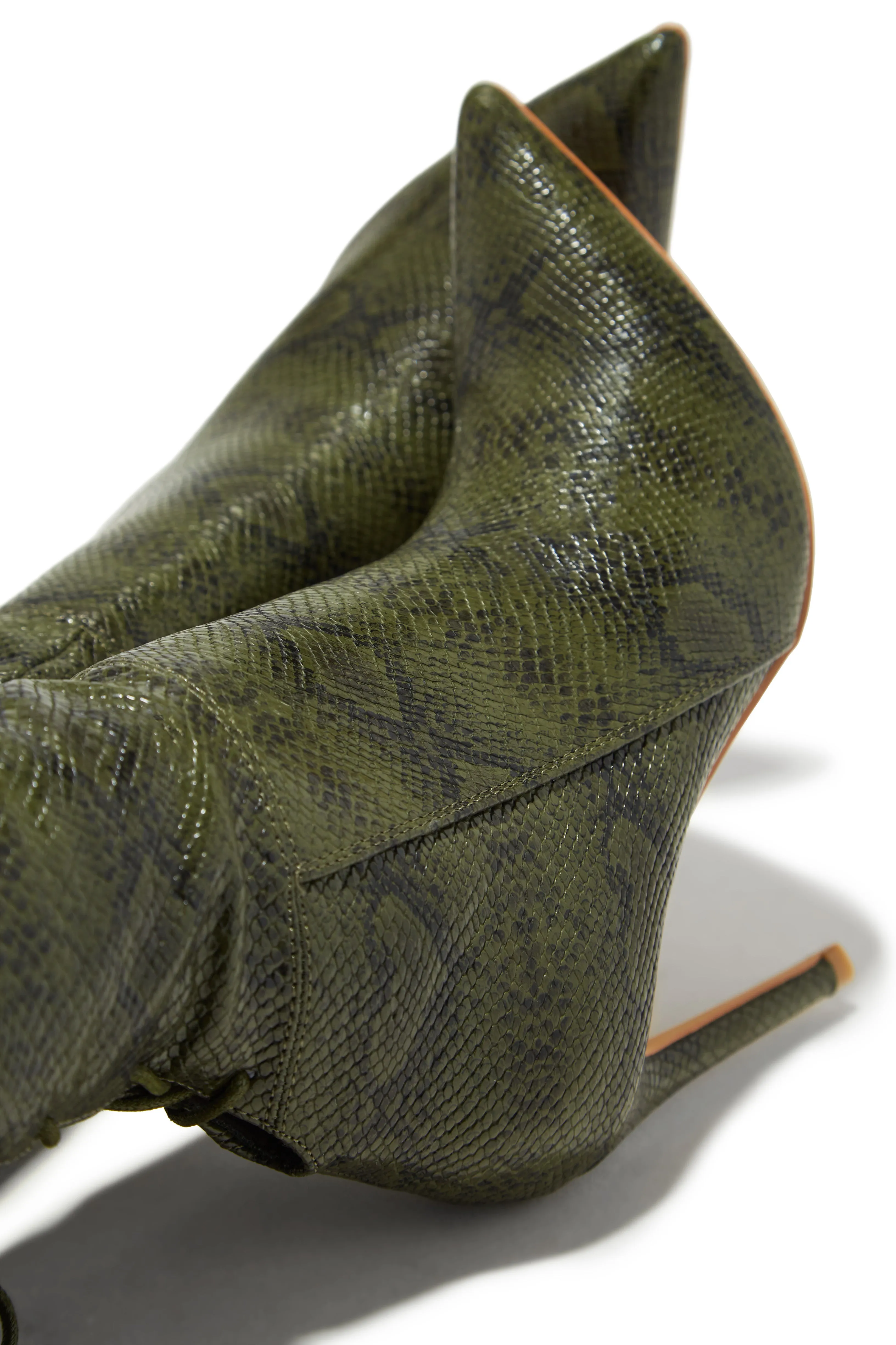Eve Back Lace Up Knee High Boots - Green Snake sold by Miss Lola product image thumbnail 3