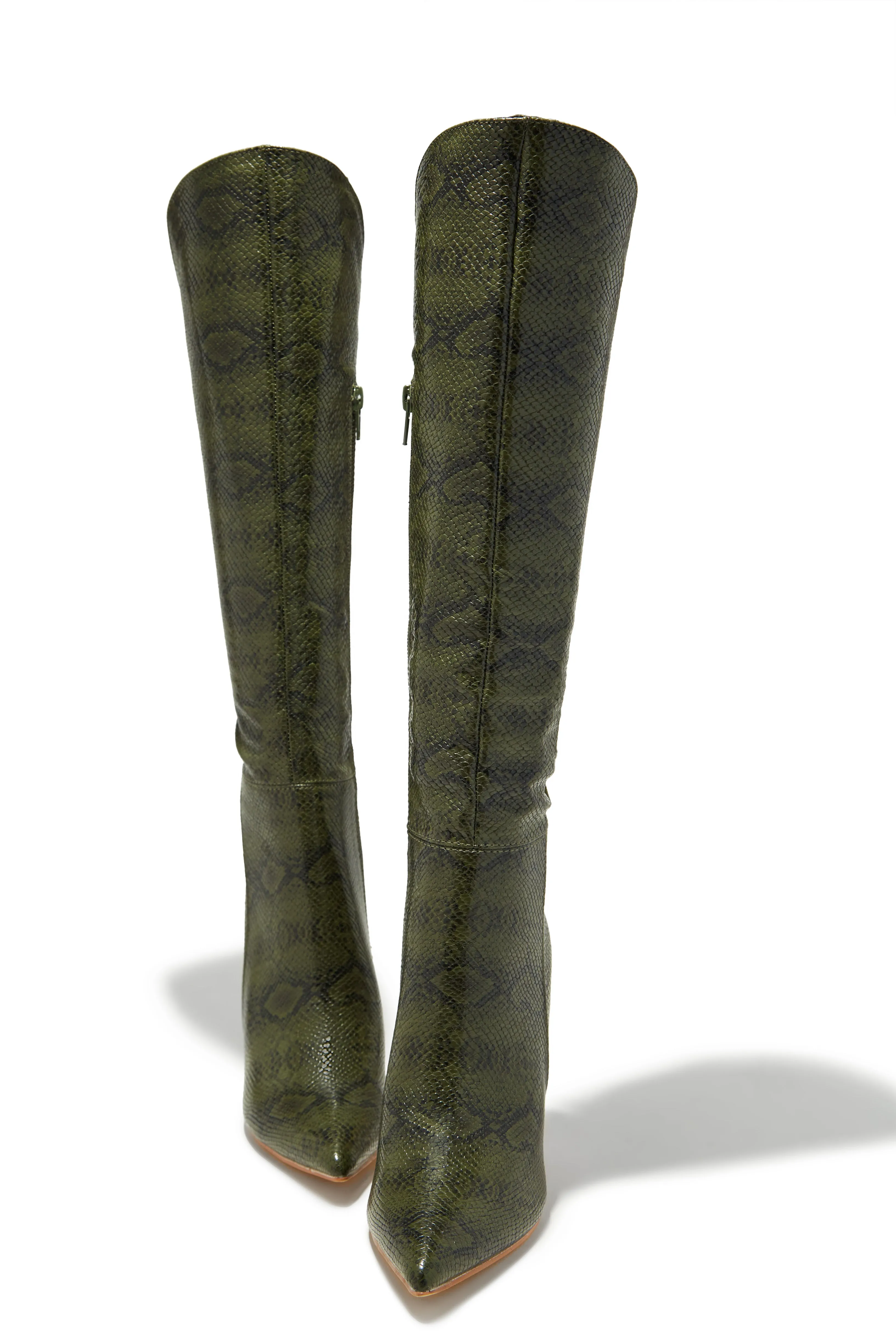 Eve Back Lace Up Knee High Boots - Green Snake sold by Miss Lola product image thumbnail 4
