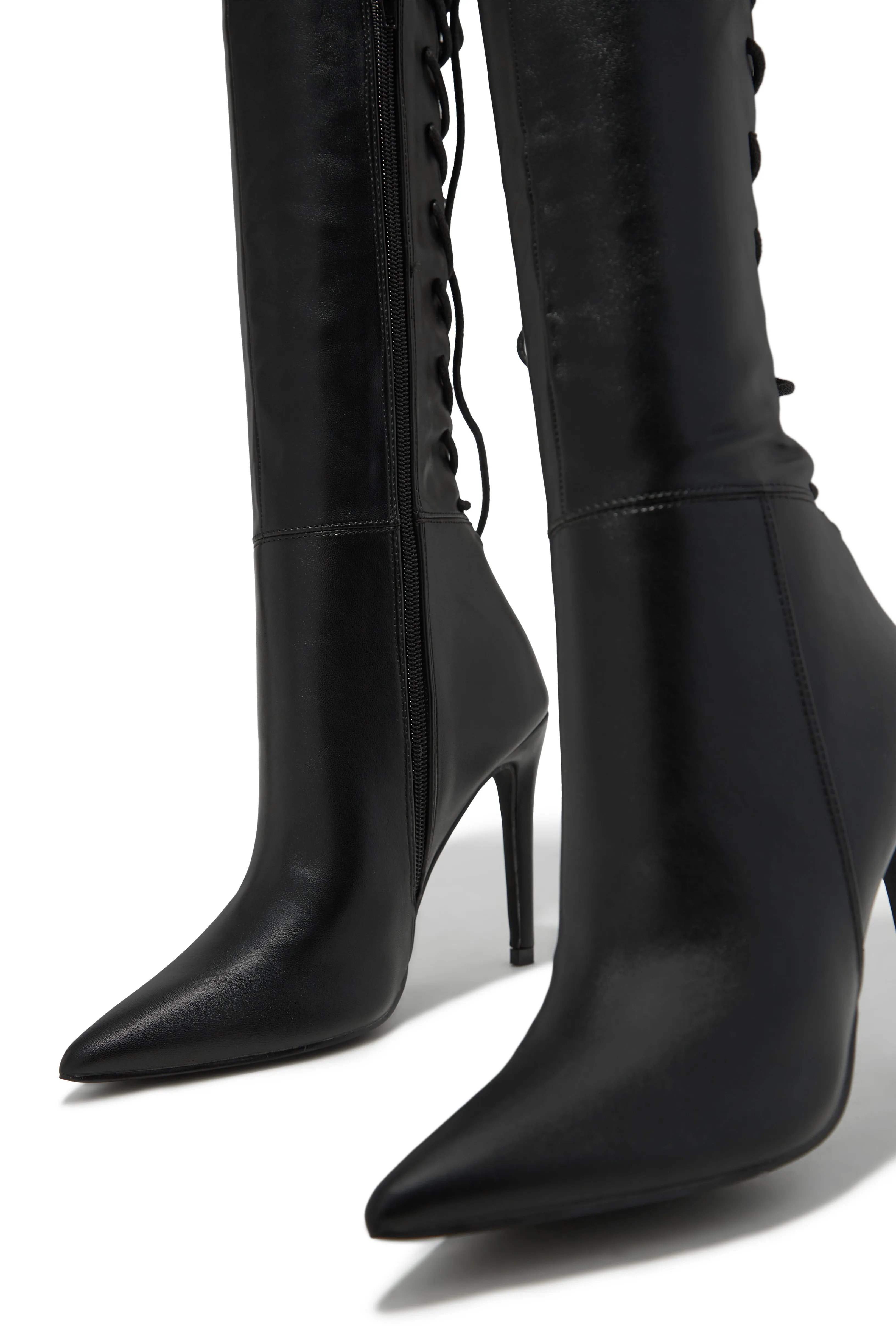 Eve Back Lace Up Knee High Boots - Black sold by Miss Lola product image thumbnail 2