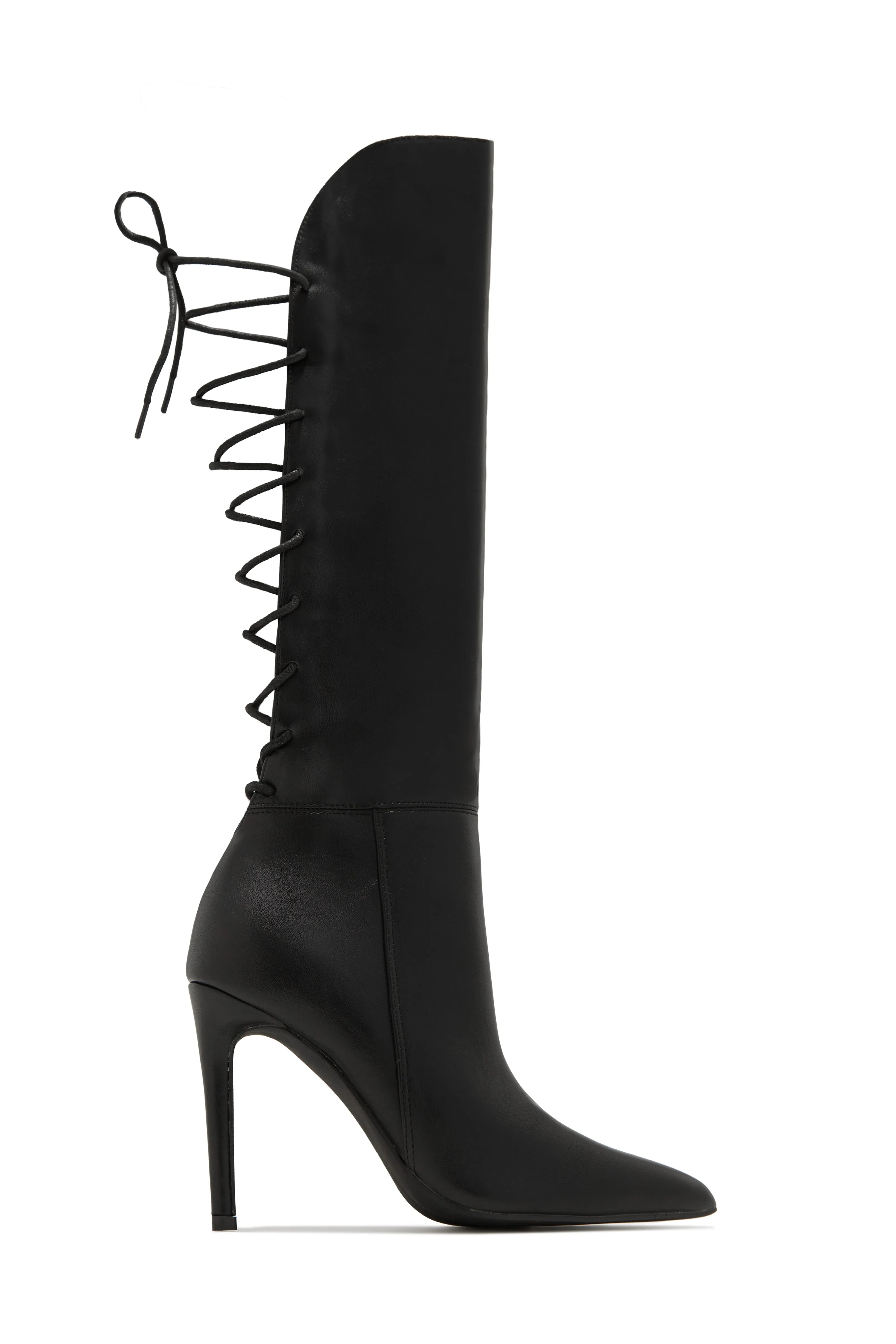 Eve Back Lace Up Knee High Boots - Black sold by Miss Lola