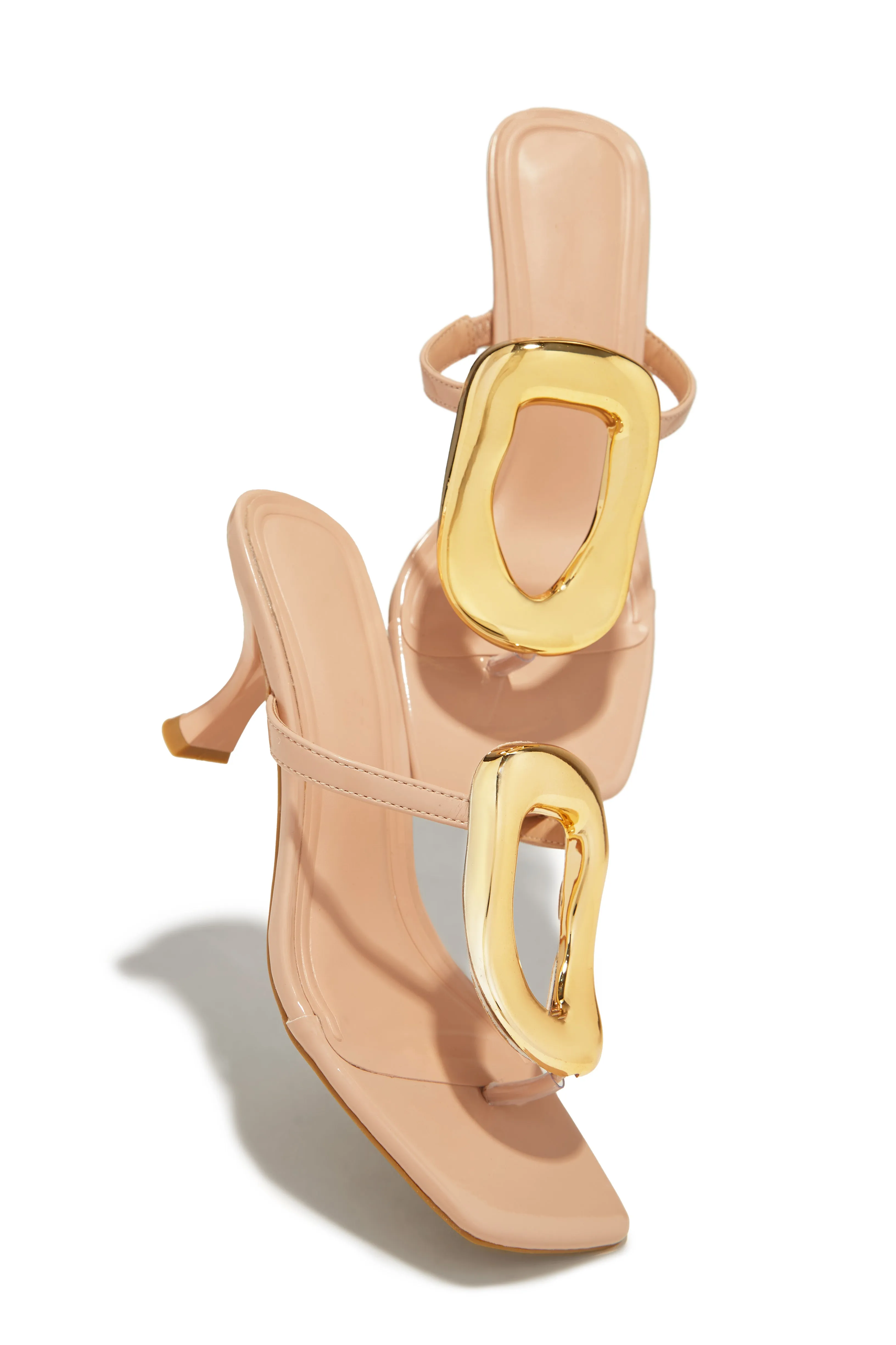 Aelin Thong Strap Mid Heel Mules - Nude sold by Miss Lola