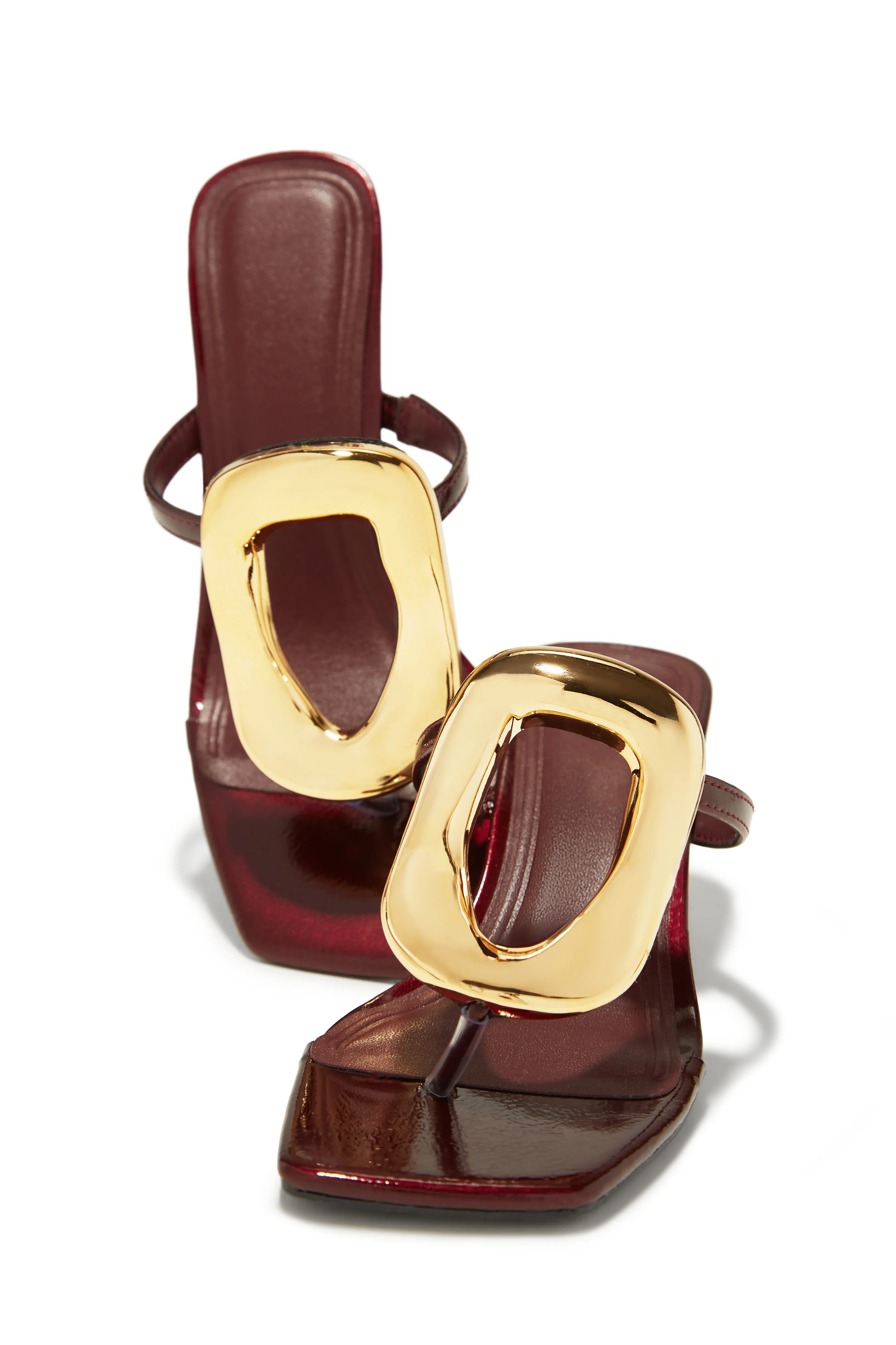 Aelin Thong Strap Mid Heel Mules - Cherry sold by Miss Lola