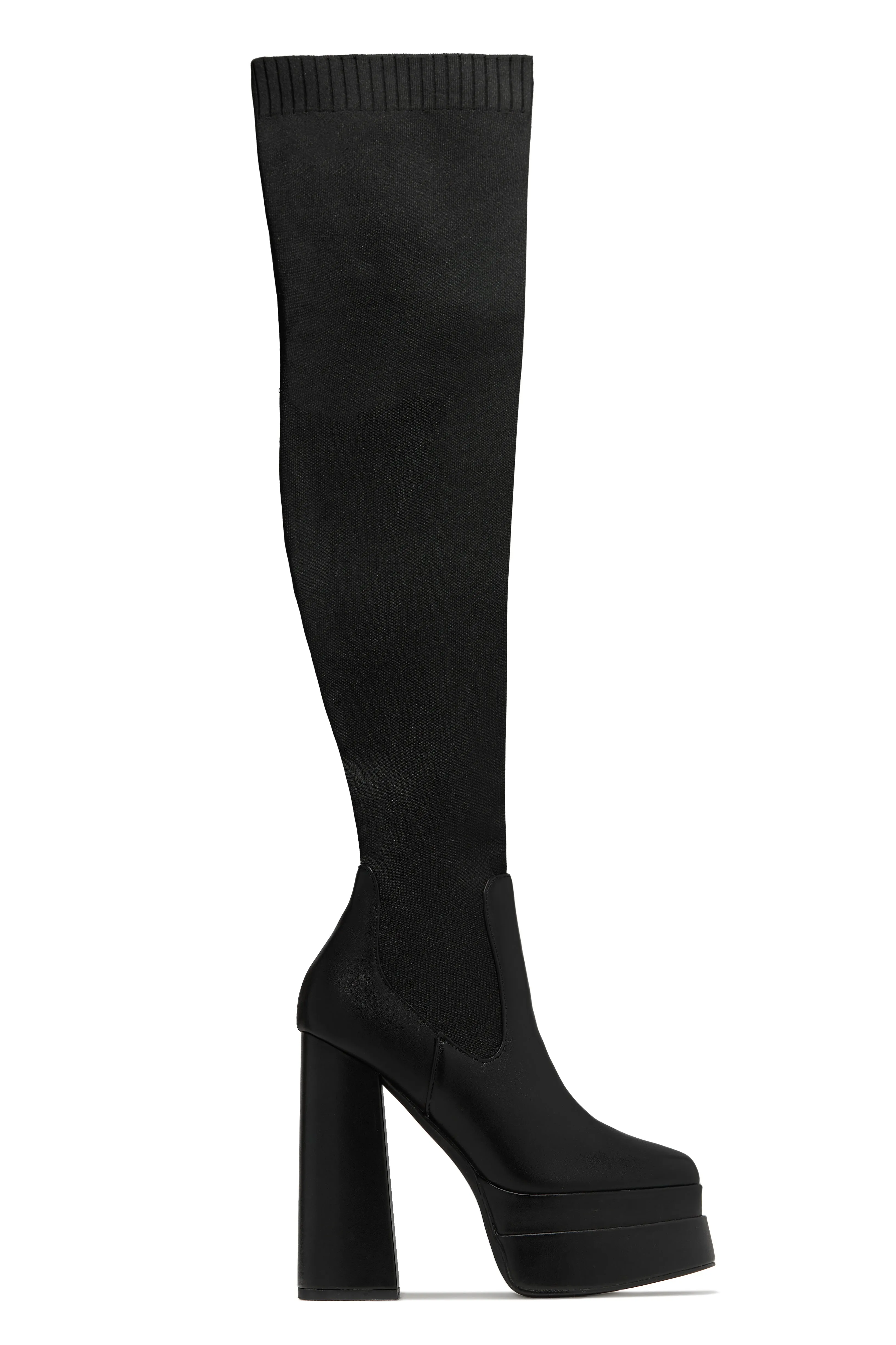 Nelle Over The Knee Platform Block Heel Boots - Black Pu sold by Miss Lola product image thumbnail 2