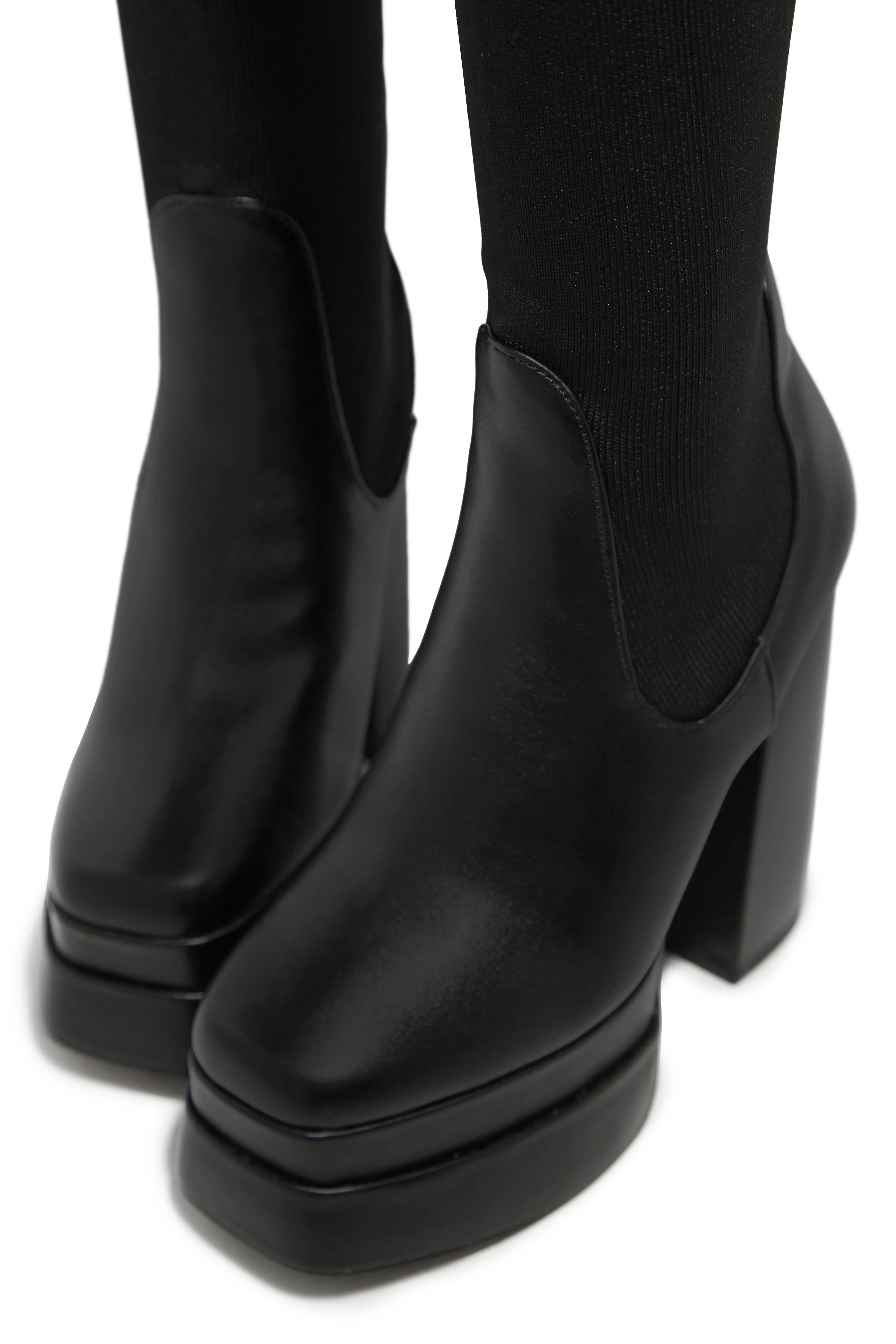 Nelle Over The Knee Platform Block Heel Boots - Black Pu sold by Miss Lola product image thumbnail 5