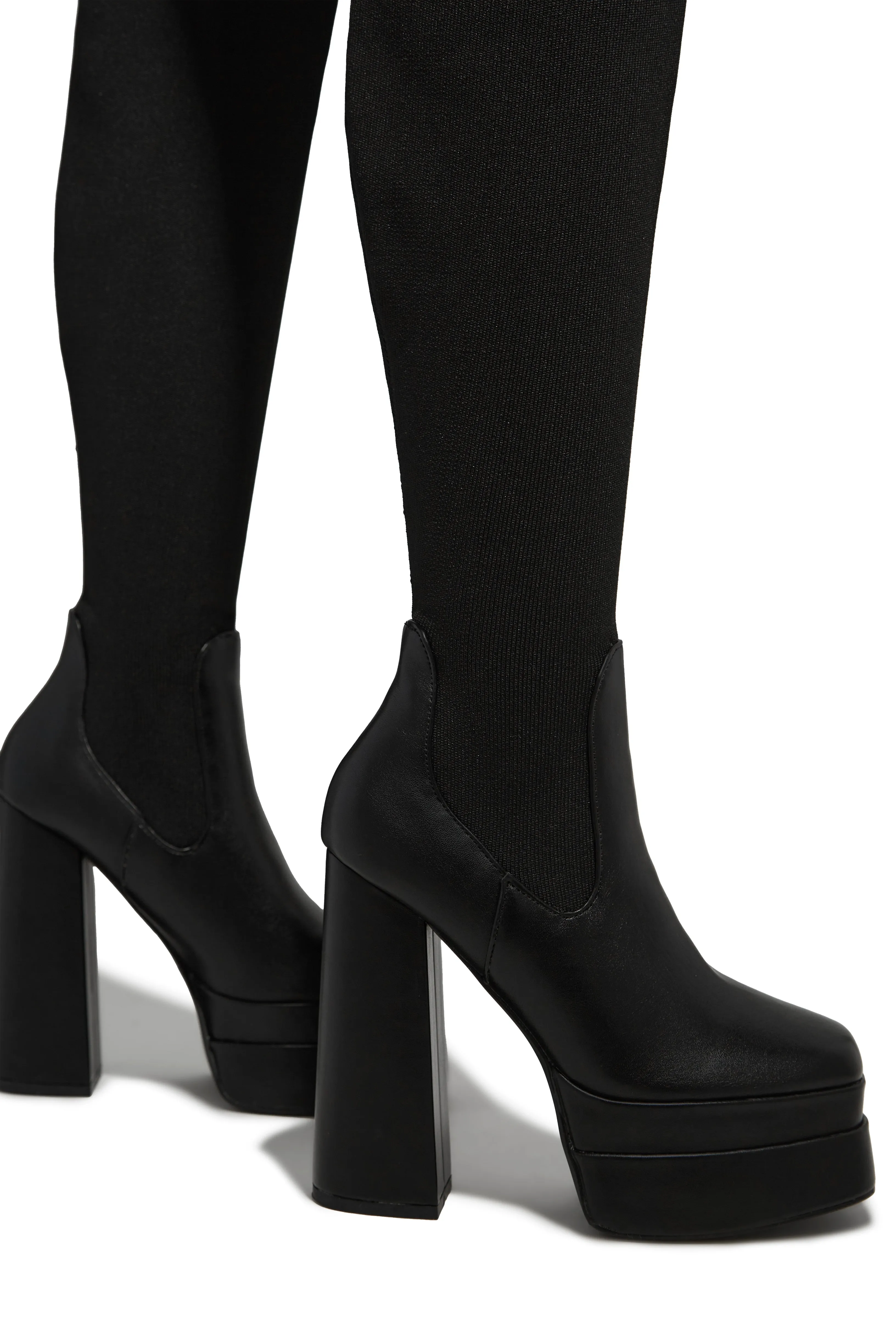 Nelle Over The Knee Platform Block Heel Boots - Black Pu sold by Miss Lola product image thumbnail 4