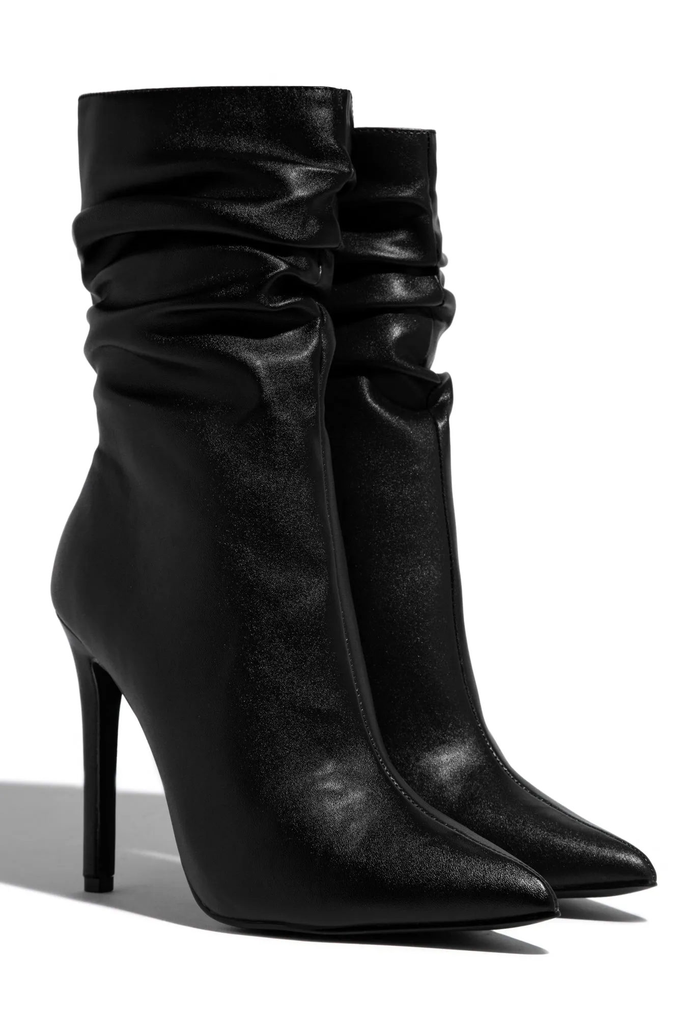 So Flirty Ruched Detailed Ankle Heel Boots - Black sold by Miss Lola product image thumbnail 2