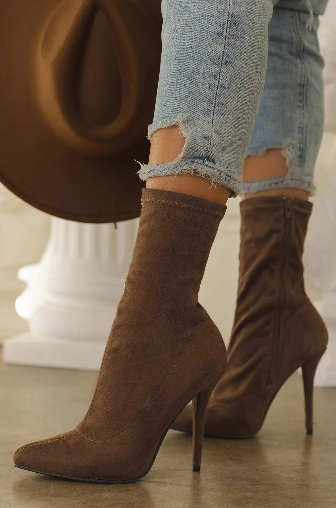 Guilt Trip Heel Ankle Boots - Taupe sold by Miss Lola