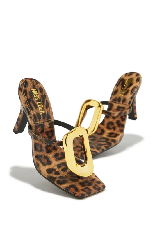 Adonna Thong Strap Mule Heels - Leopard sold by Miss Lola