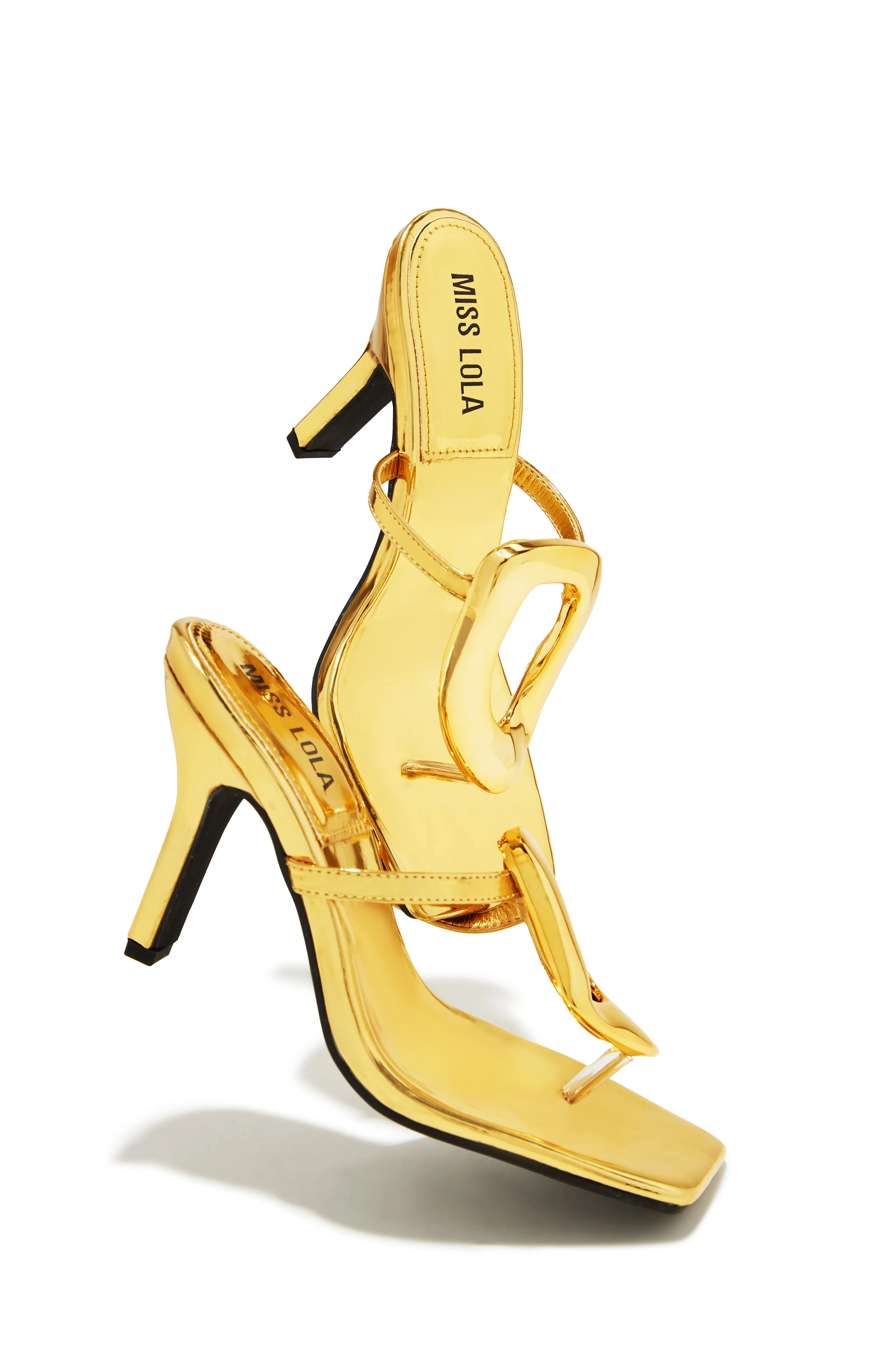 Adonna Thong Strap Mule Heels - Gold sold by Miss Lola