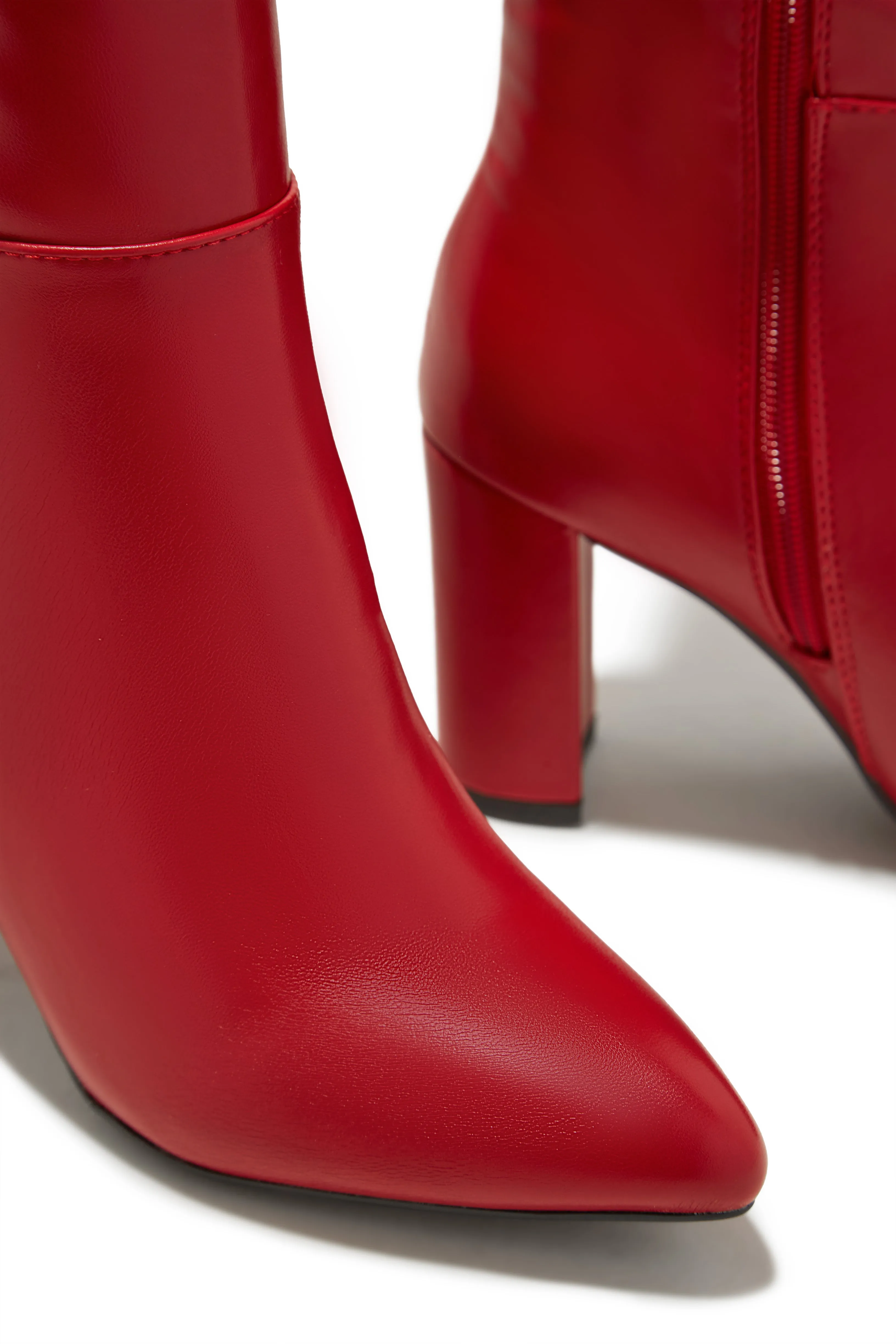 Fine Time Block Heel Knee High Boots - Red sold by Miss Lola product image thumbnail 4
