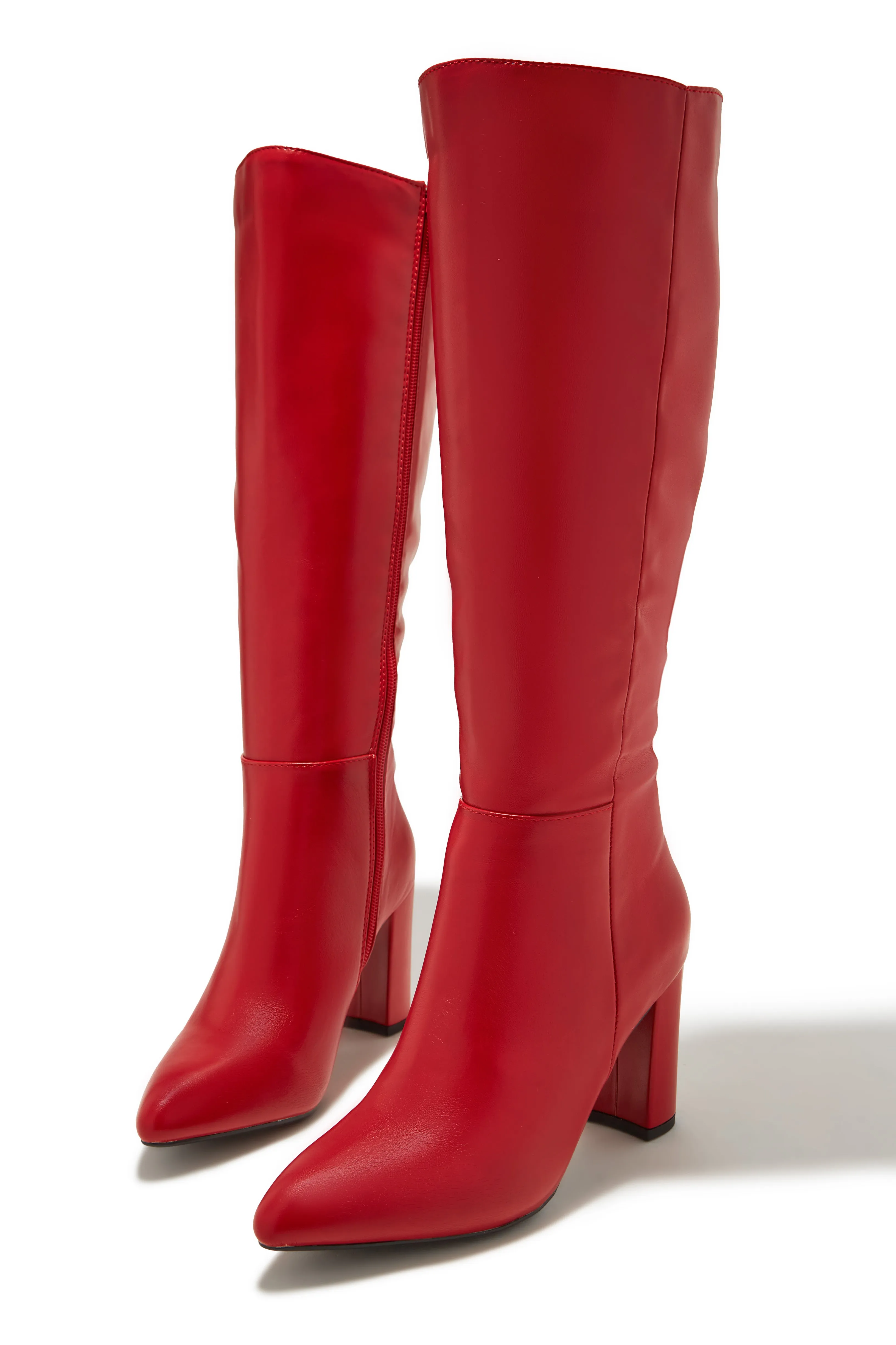 Fine Time Block Heel Knee High Boots - Red sold by Miss Lola product image thumbnail 5
