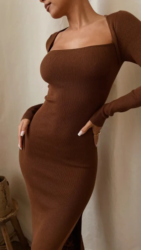 Avery Long Sleeve Maxi Dress - Brown sold by Miss Lola