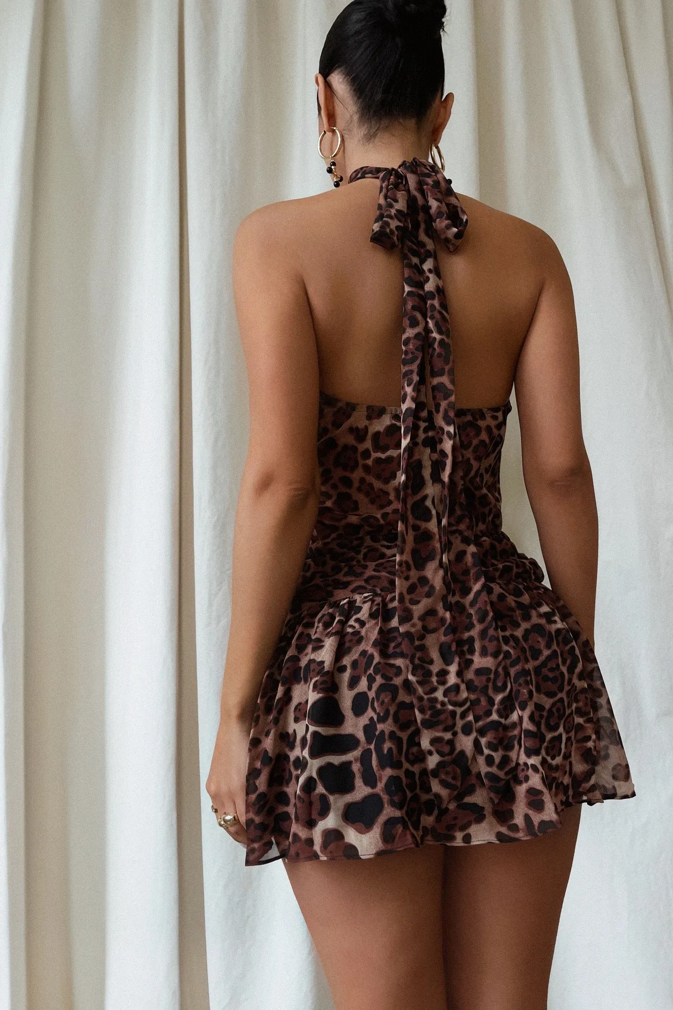 Brinely Halter Mini Dress - Leopard sold by Miss Lola product image thumbnail 3