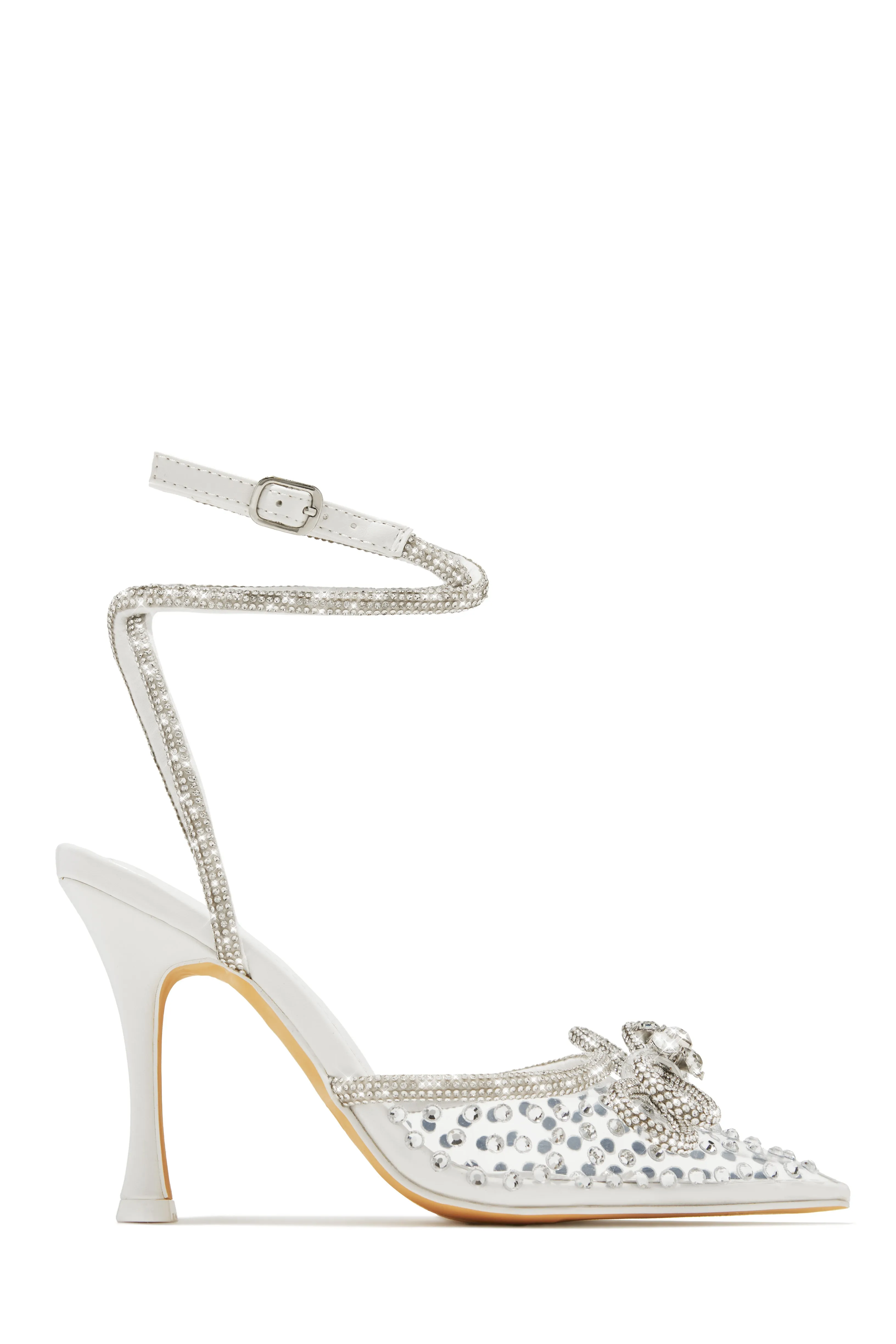 Elina Embellished Ankle Strap Pumps - White sold by Miss Lola