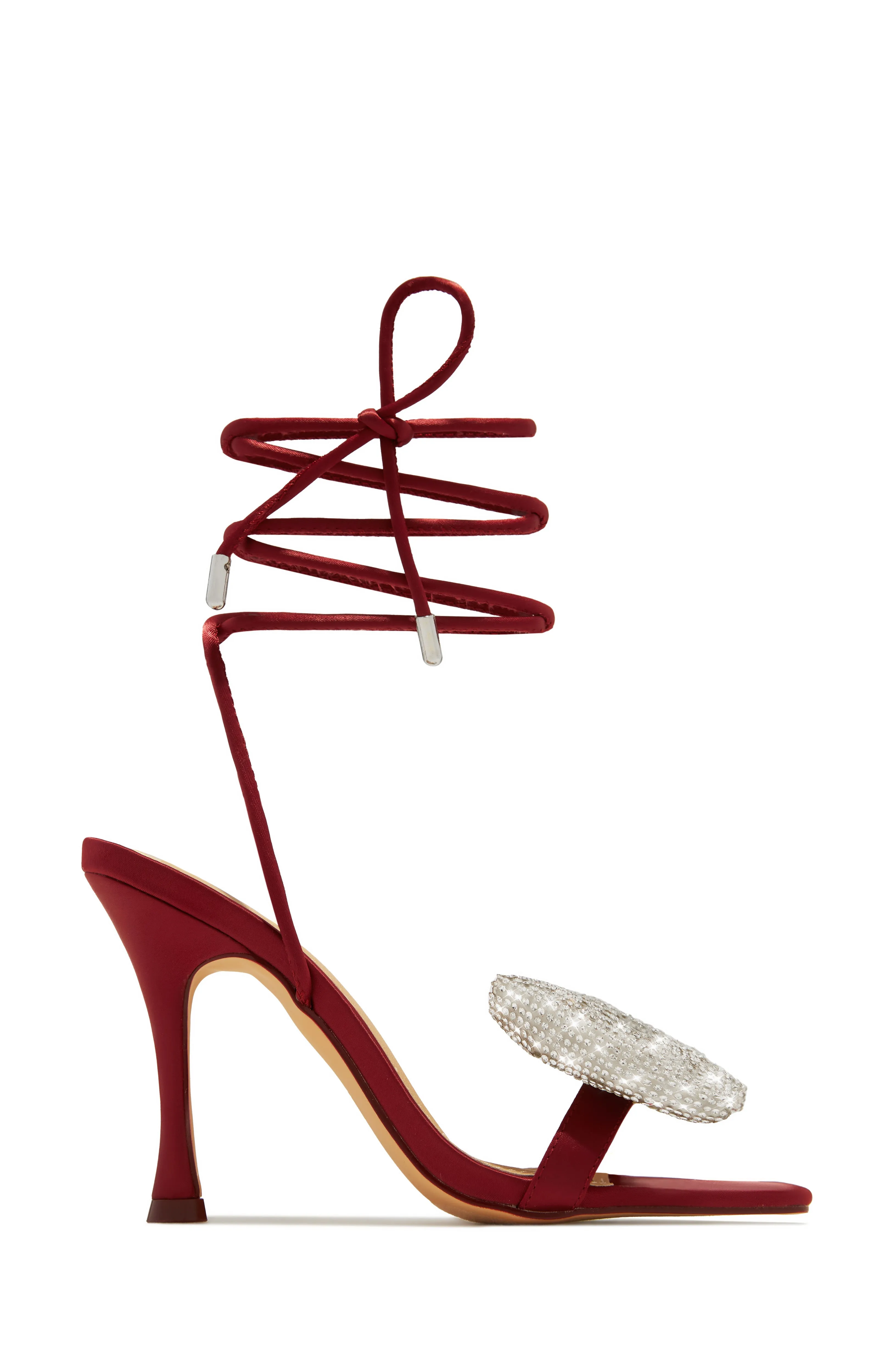 Ciela Lace Up Embellished Bow Heels - Wine sold by Miss Lola