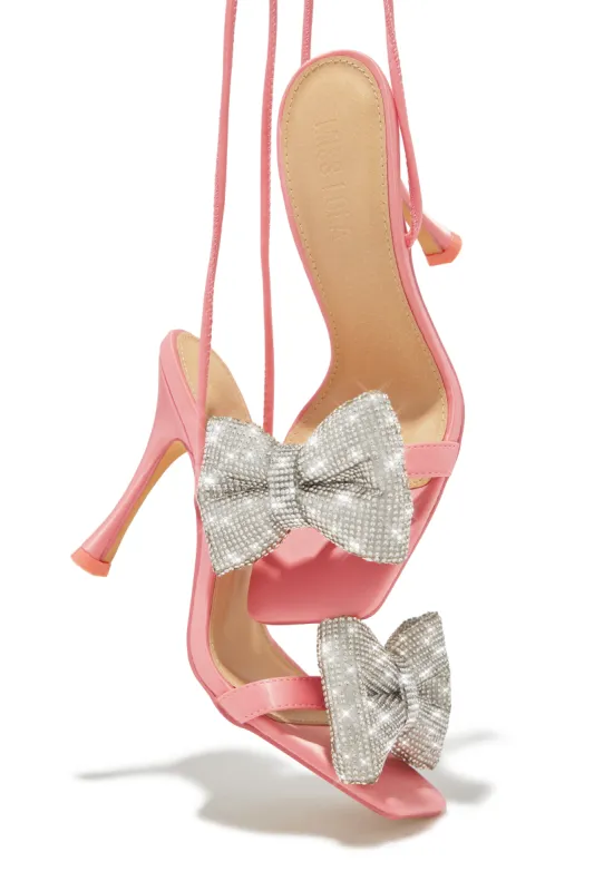 Ciela Lace Up Embellished Bow Heels - Pink sold by Miss Lola