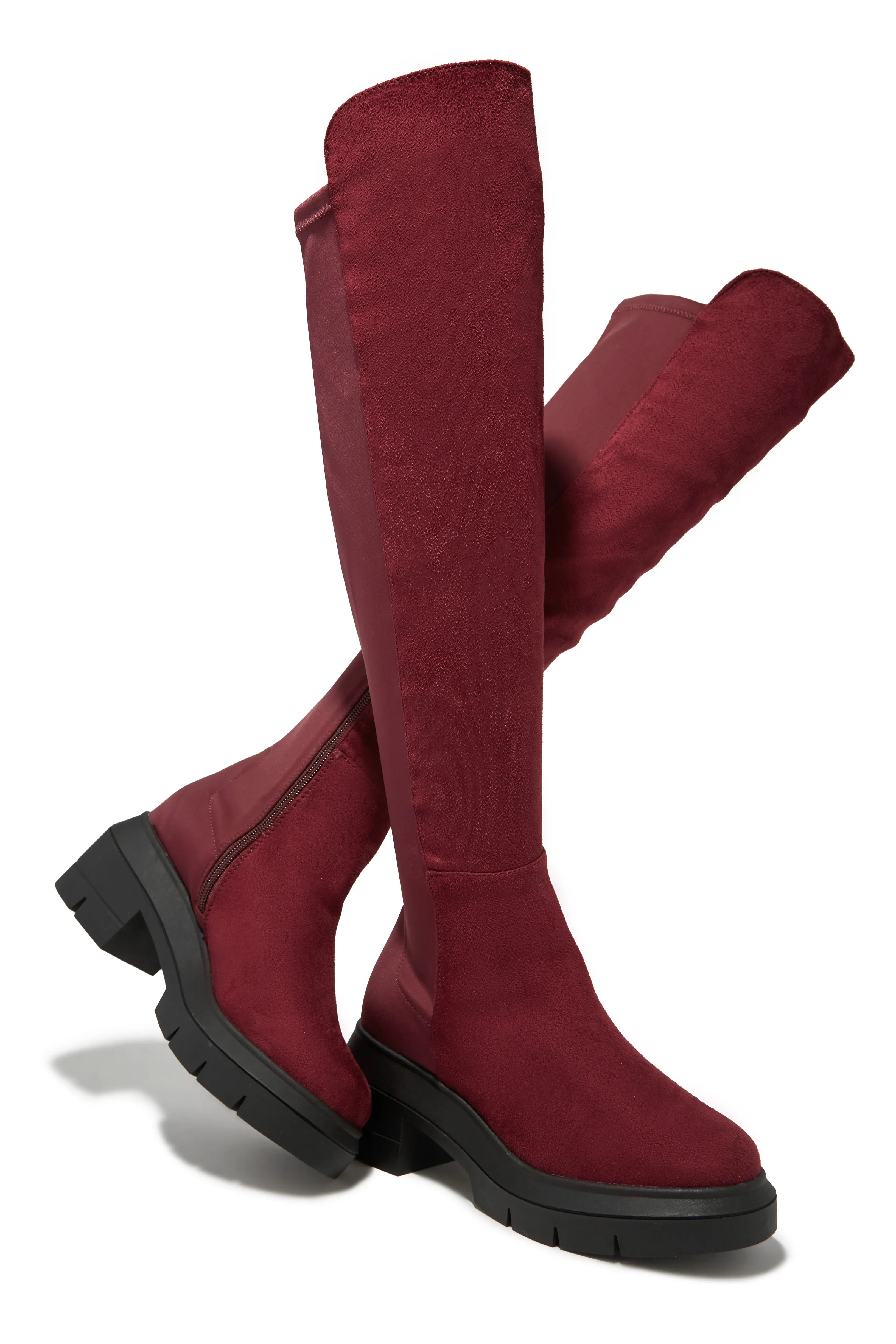 Zerah Over The Knee Boots - Burgundy sold by Miss Lola product image thumbnail 3