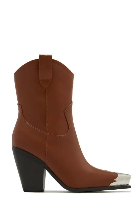Reba Western Cowgirl Ankle Boots - Brown sold by Miss Lola