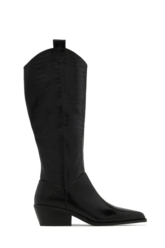 Dallas Western Cowgirl Boots - Black Croc sold by Miss Lola