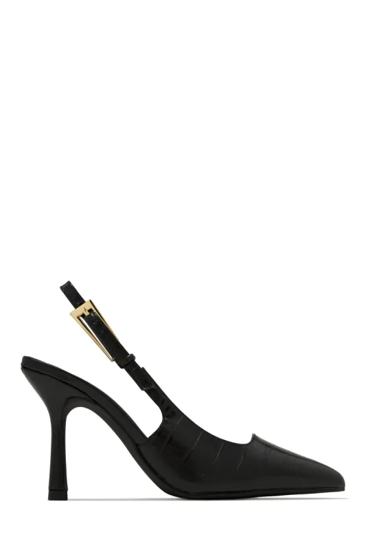 Caroline Slingback Pumps - Black Croc sold by Miss Lola