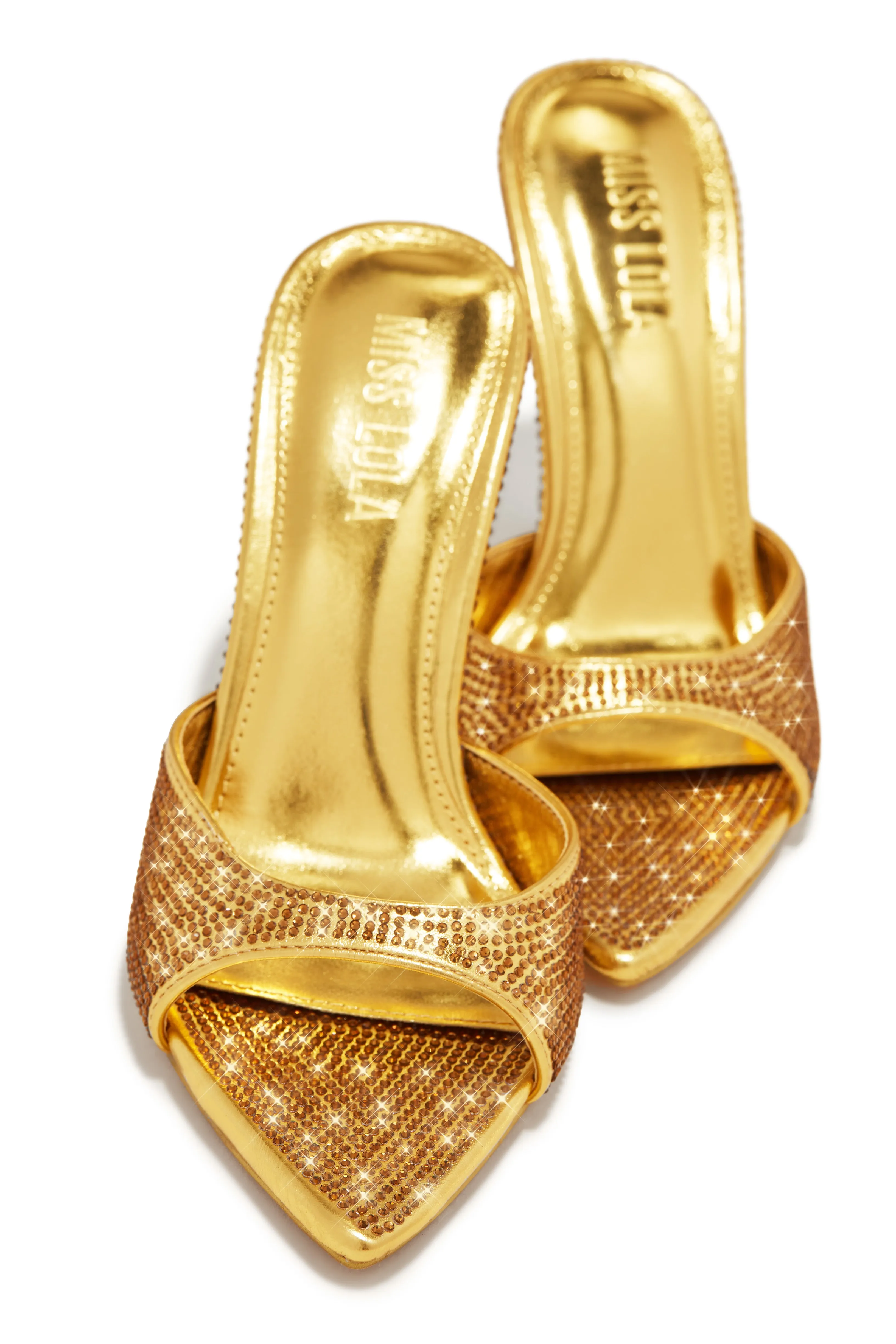 Amiah Embellished High Heel Mules - Gold sold by Miss Lola